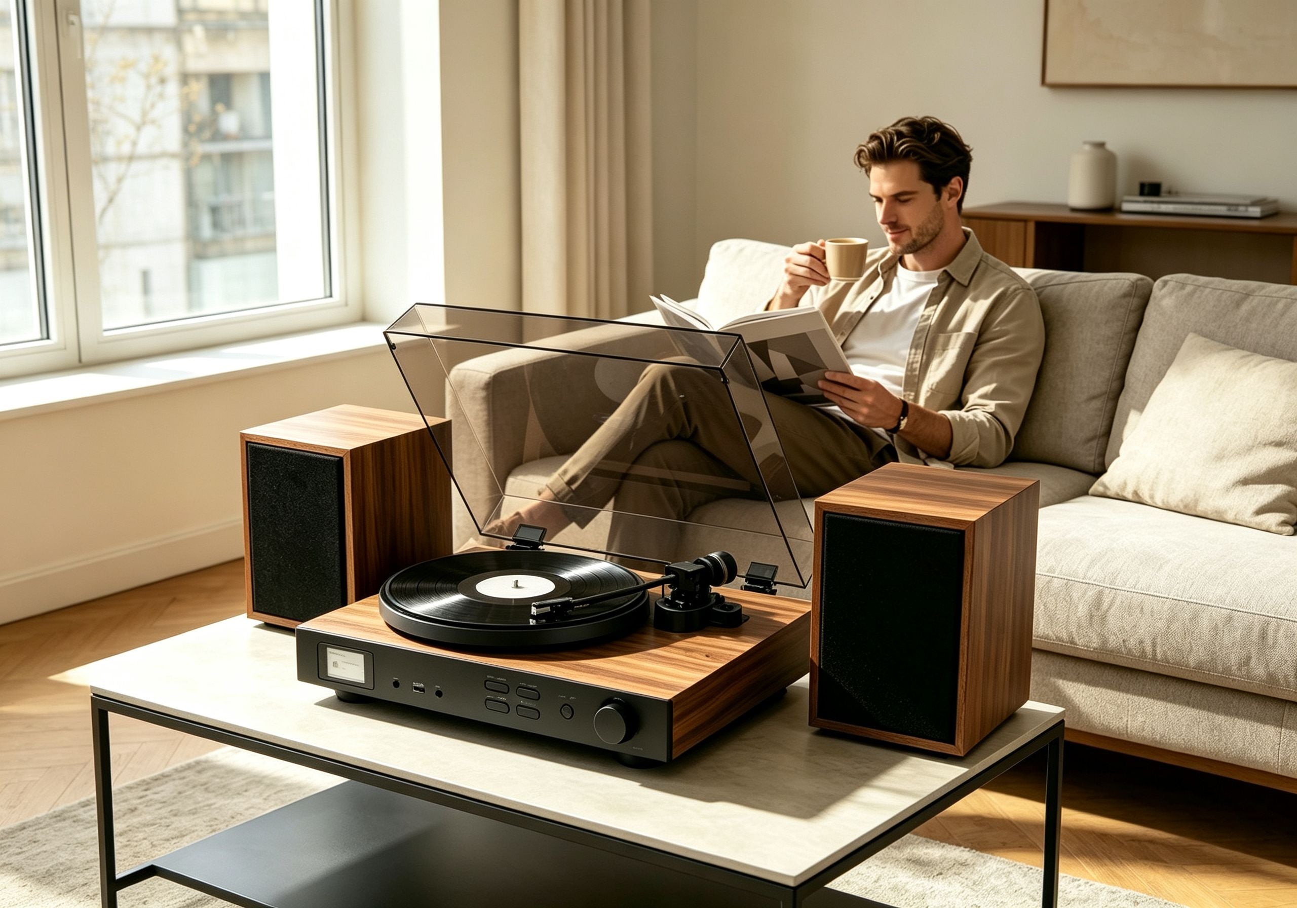 AUDURA modern vinyl listening experience with a record player in a contemporary home