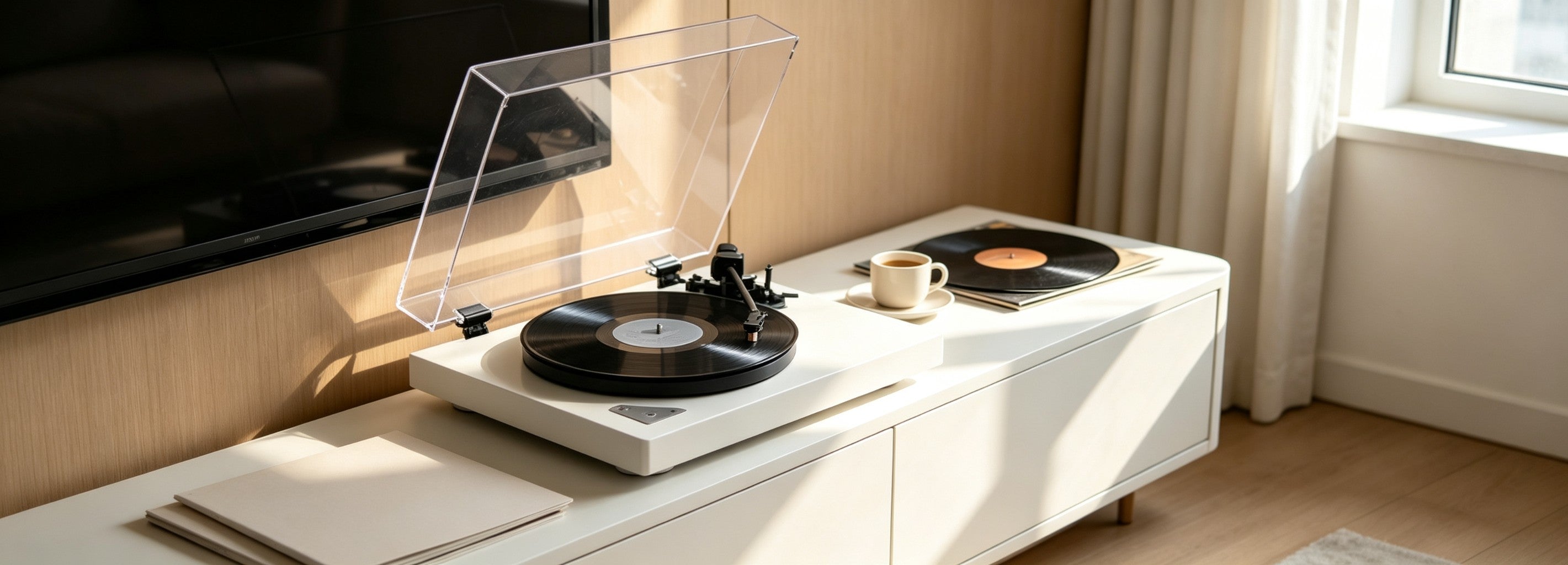 AUDURA modern vinyl turntable in a contemporary home listening space