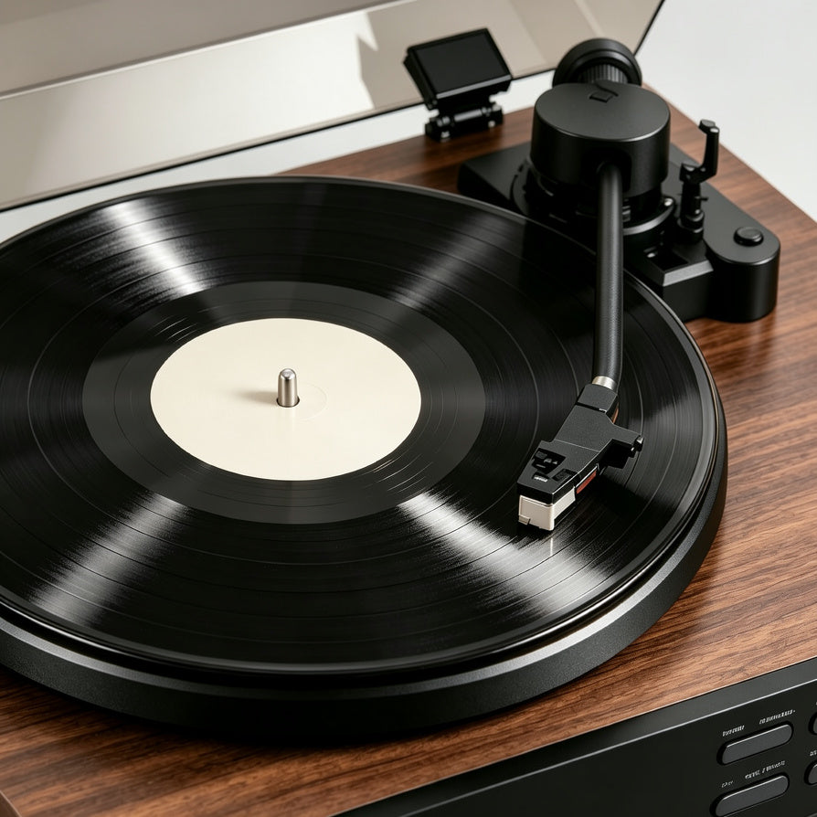 Close-up of the aluminum platter on AUDURA One turntable
