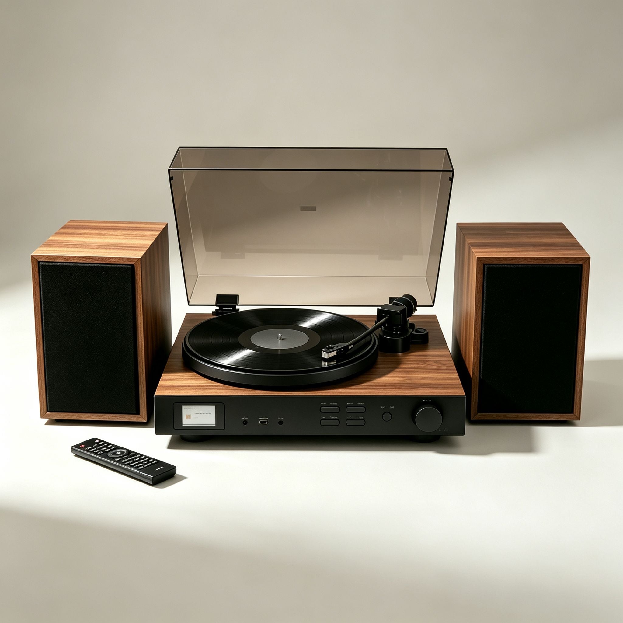 AUDURA One complete vinyl music system with turntable and stereo bookshelf speakers