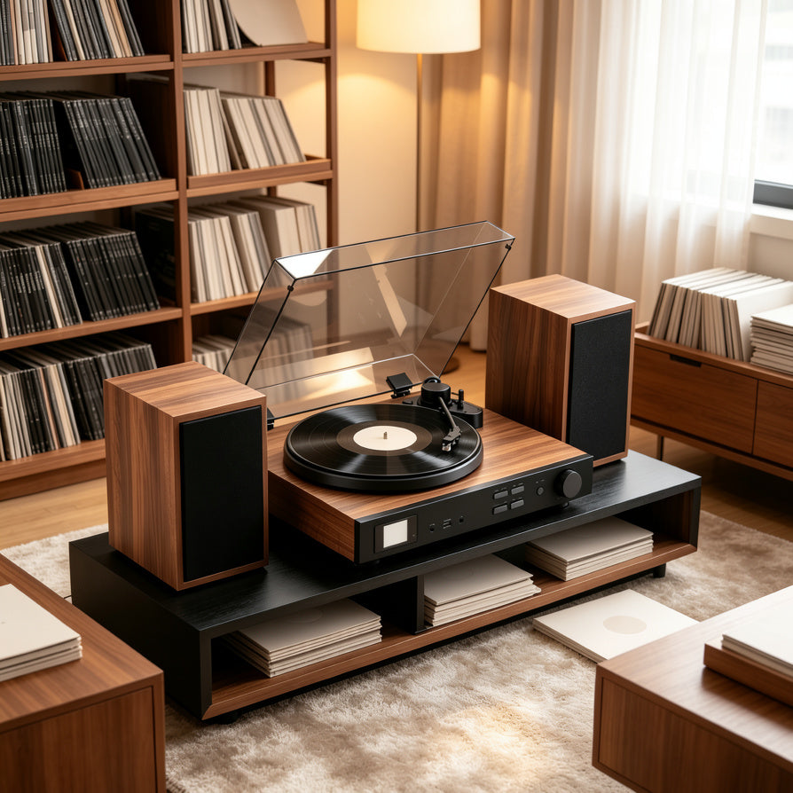 AUDURA One premium belt drive vinyl system with speakers