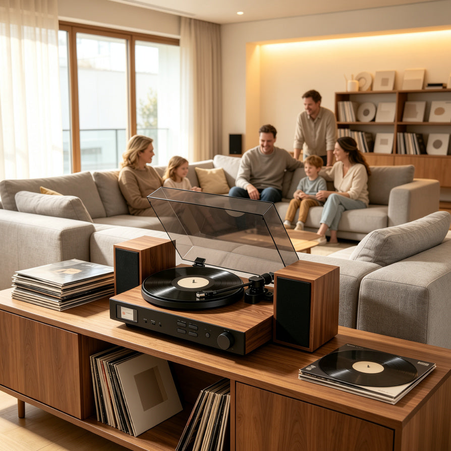 AUDURA One premium vinyl system with speakers for complete home listening