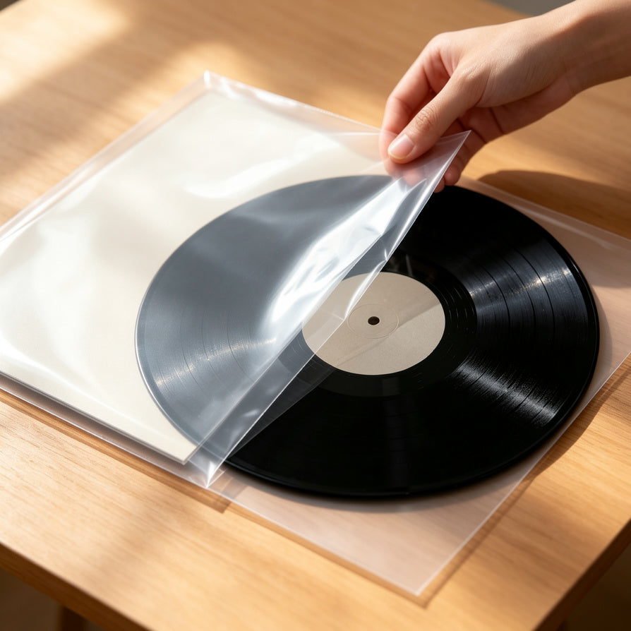 AUDURA outer record sleeves protecting a vinyl album jacket