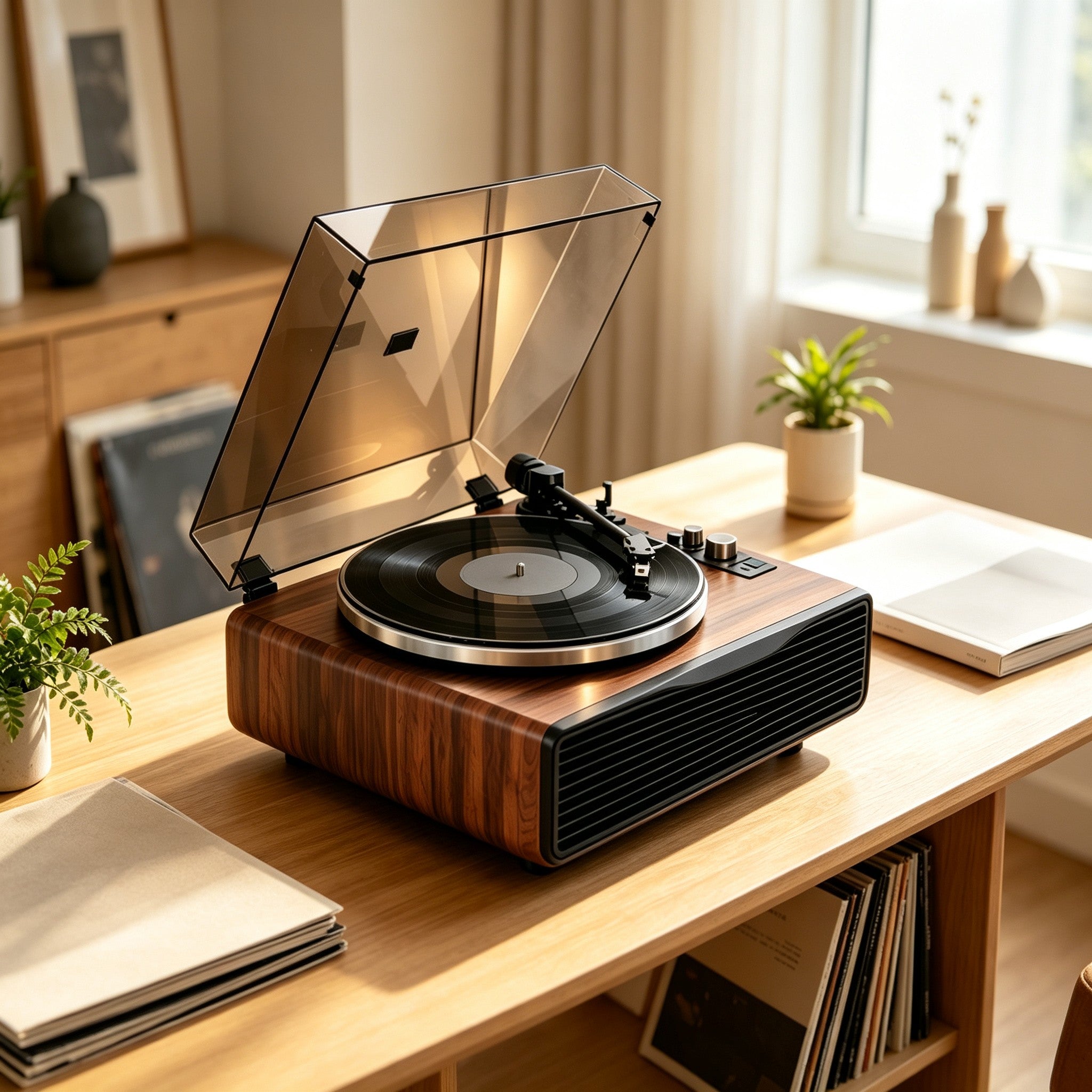 AUDURA Play all in one vinyl record player with built in speakers for beginners