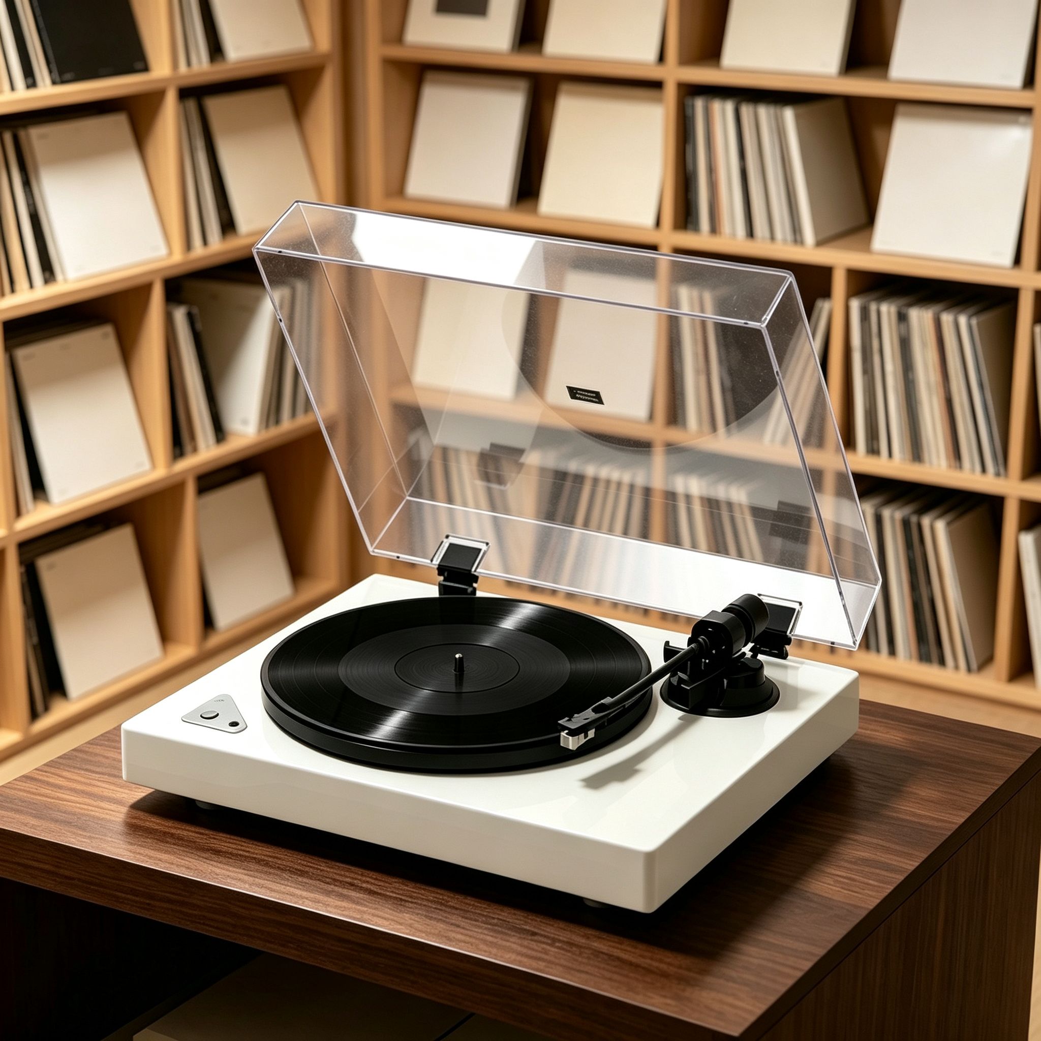 AUDURA Pure turntable in a curated vinyl record collection listening space