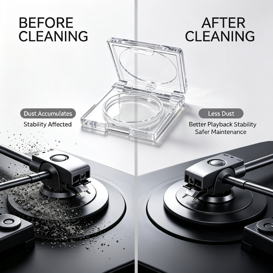 AUDURA stylus cleaner before and after dust removal comparison