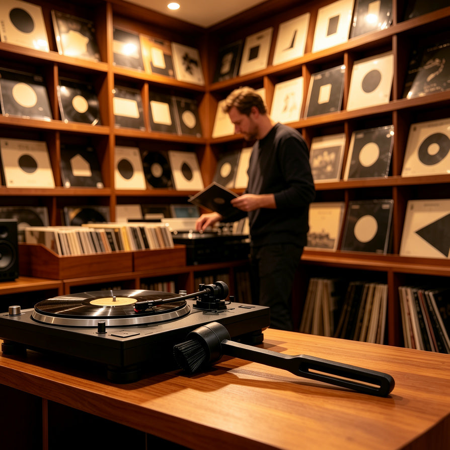 AUDURA stylus cleaning brush helps vinyl collectors protect their record collections