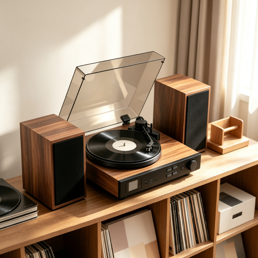 AUDURA turntable system creating a premium vinyl listening setup
