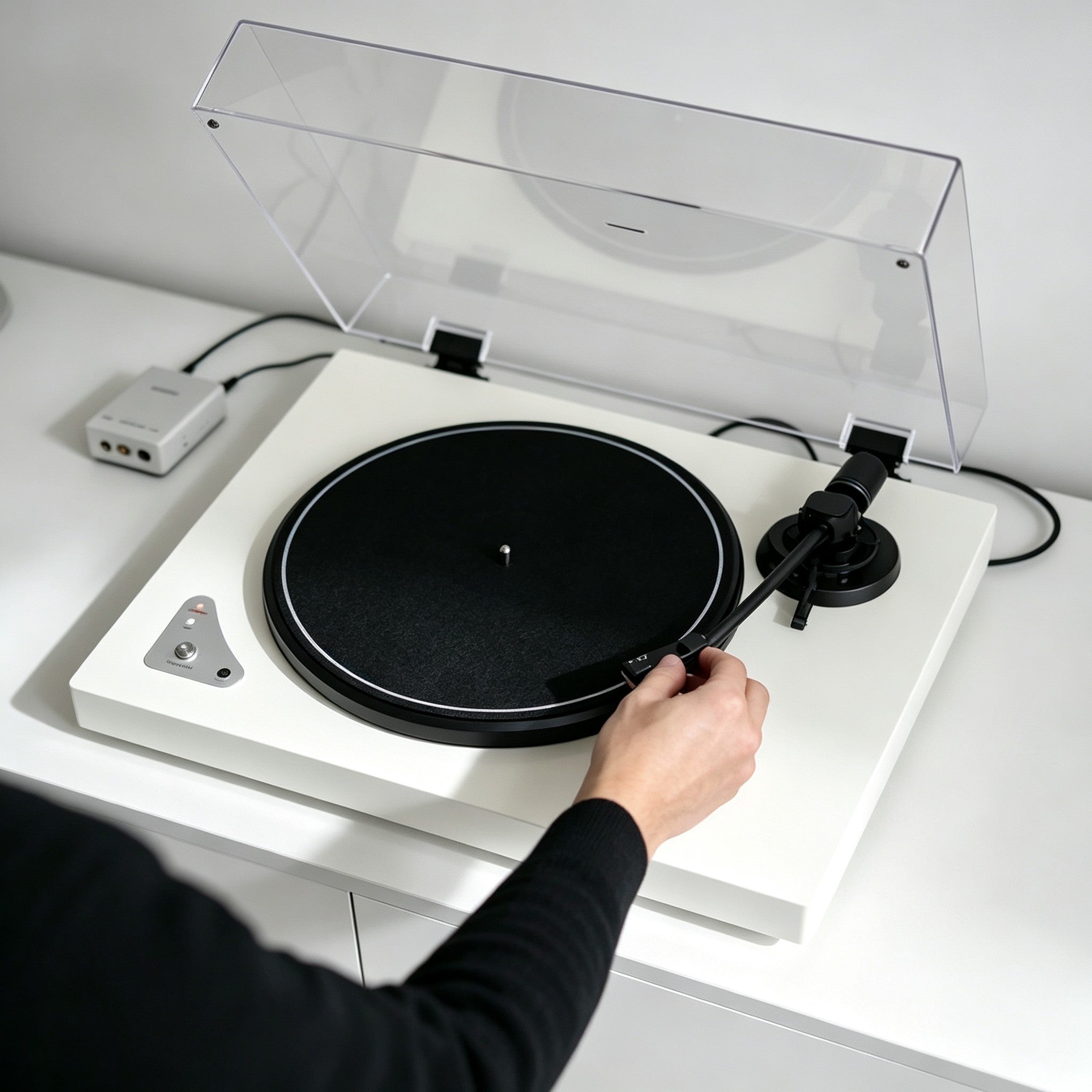 AUDURA turntable setup instructions with tonearm adjustment