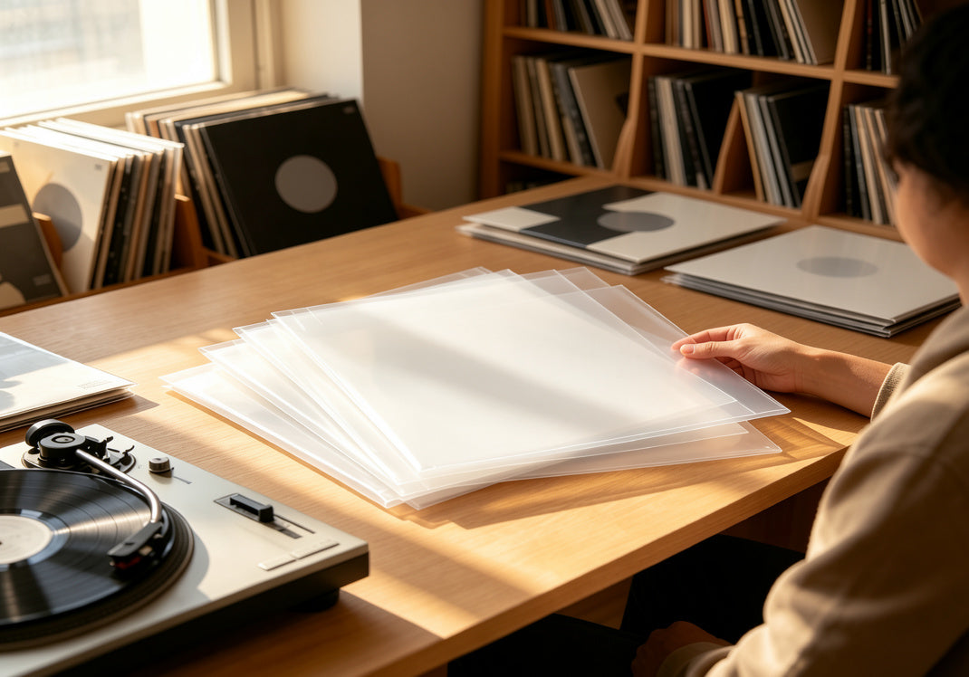AUDURA vinyl collector record care scene showing long-term protection for vinyl collections