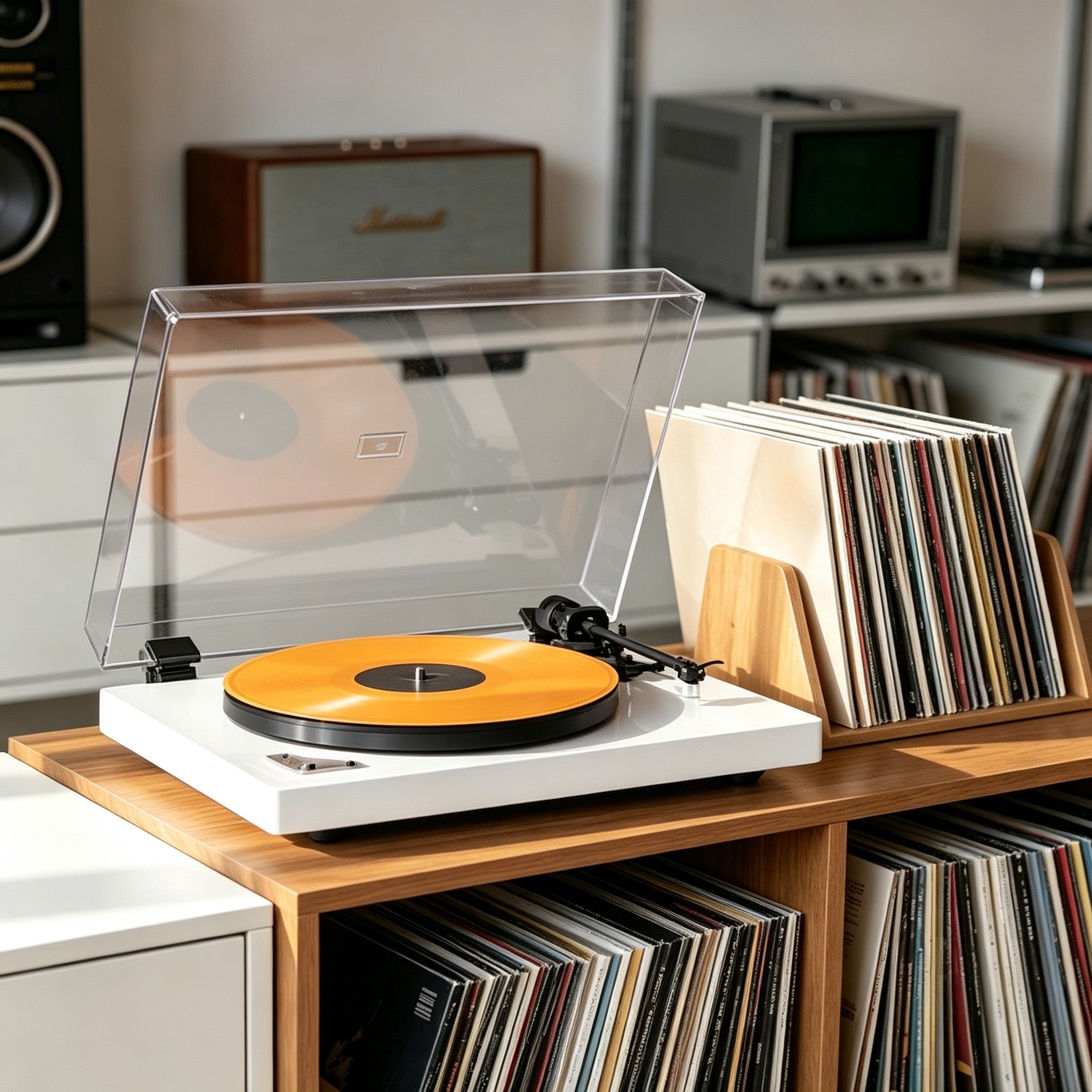 UDURA vinyl listening environment with proper record storage