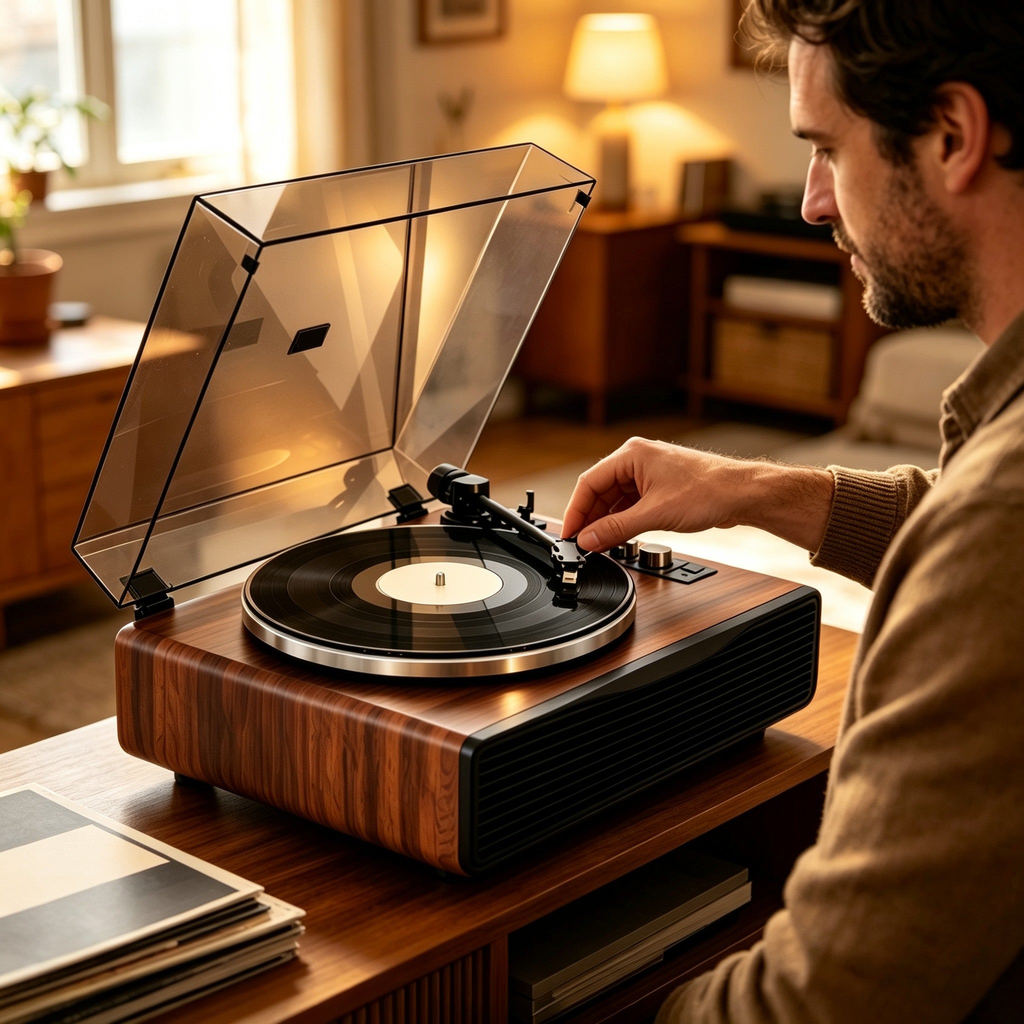 AUDURA vinyl listening moment with a turntable at home