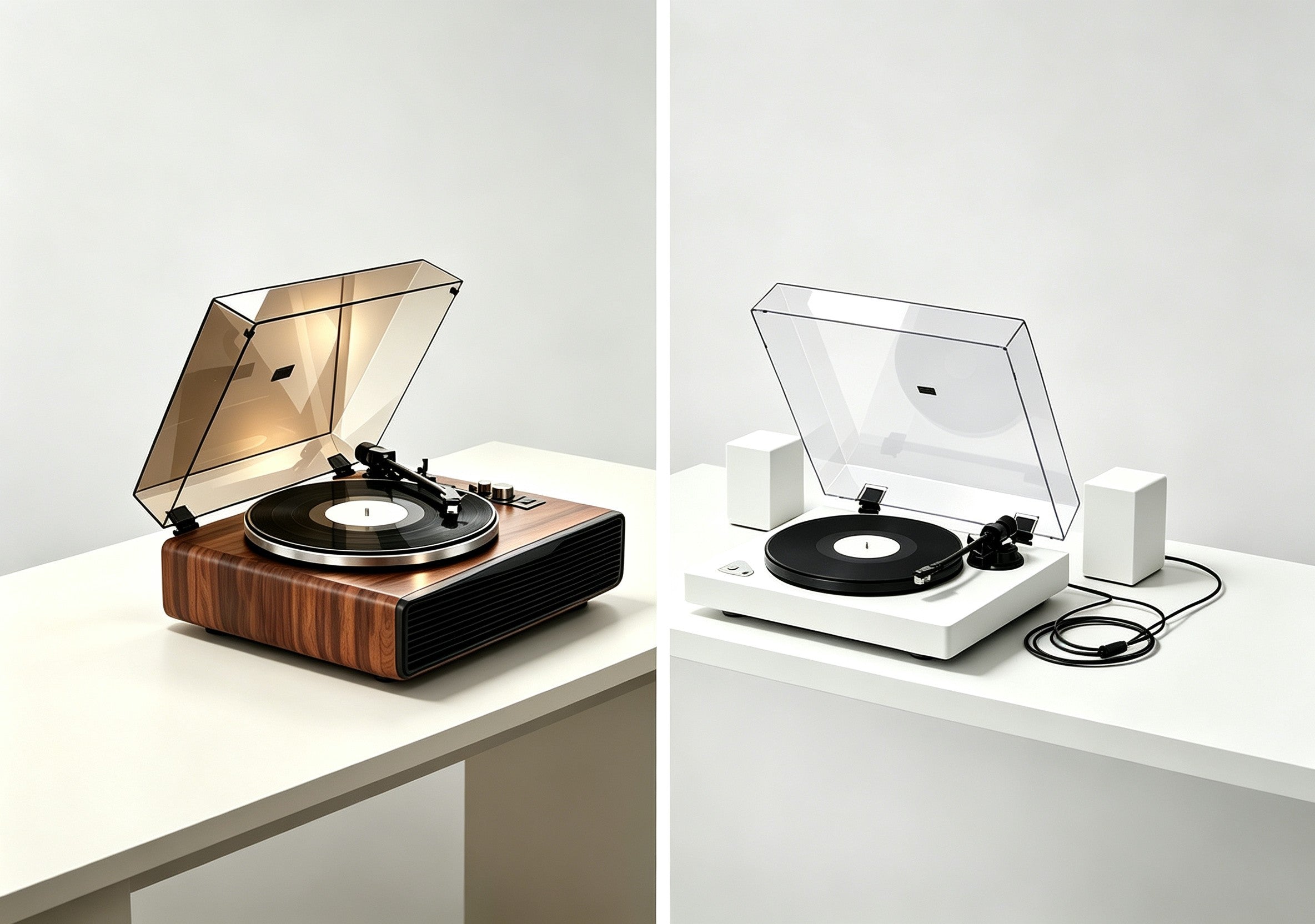 Comparison between all in one record player and traditional turntable setup