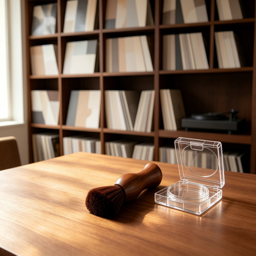 Vinyl record collection care and preservation setup