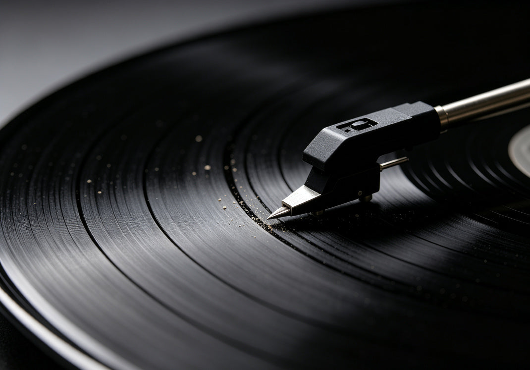 Close-up of vinyl record grooves showing the importance of record cleaning