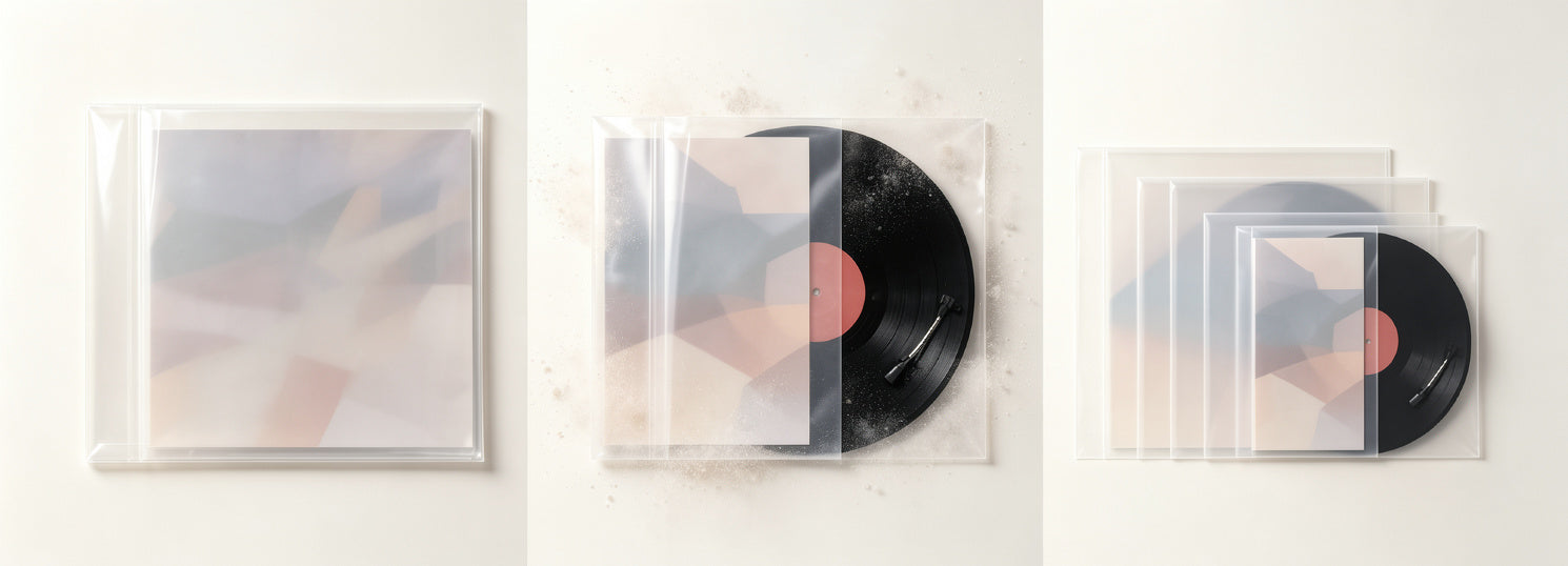 Crystal clear dust protection and multiple size vinyl sleeves