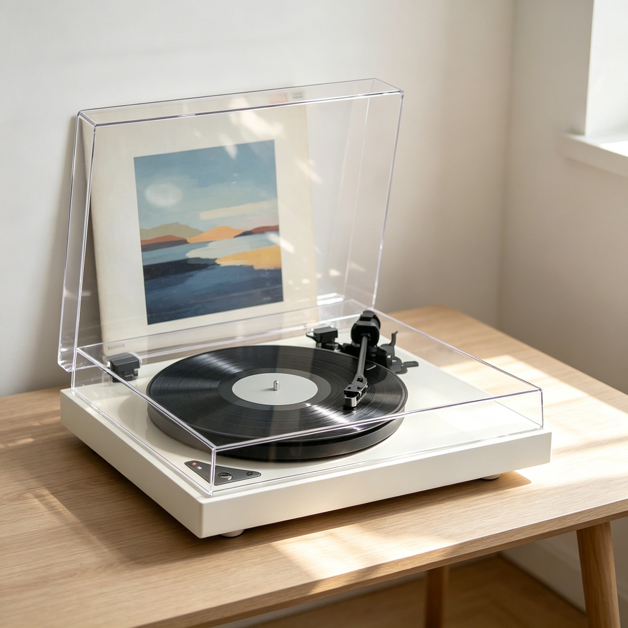 Dust cover protecting a vinyl record player