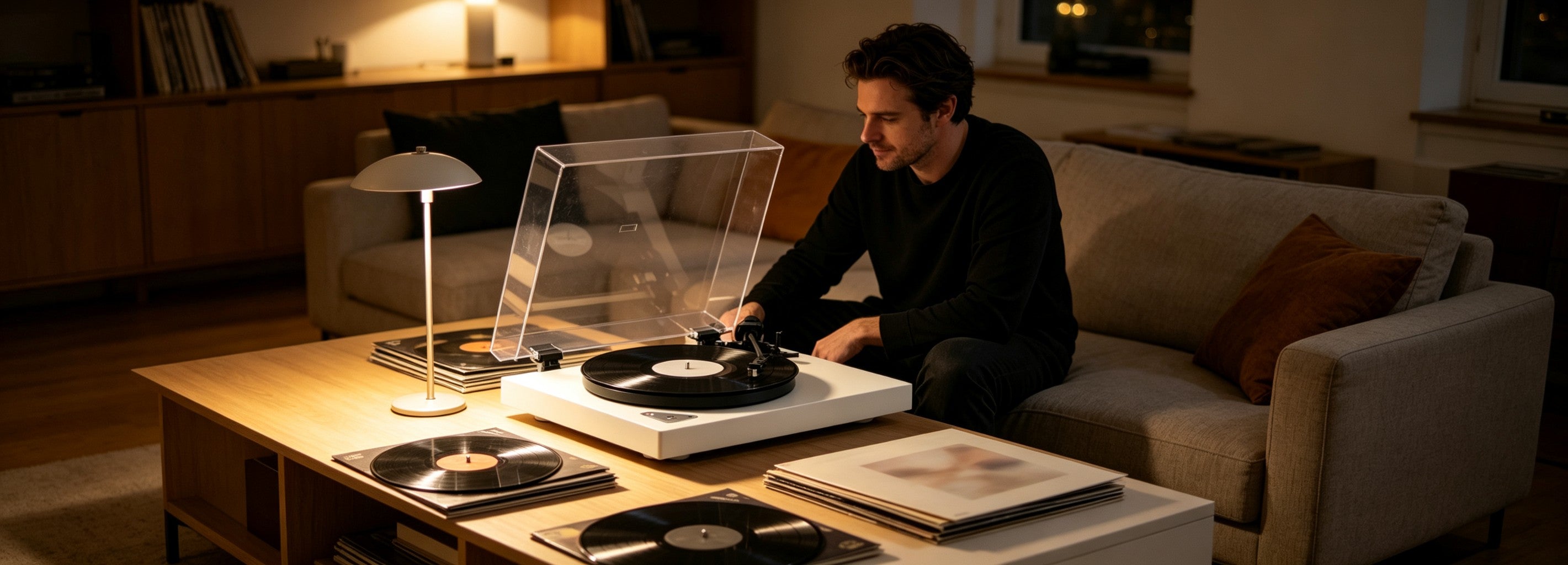 Modern vinyl record player creating a relaxing home listening experience