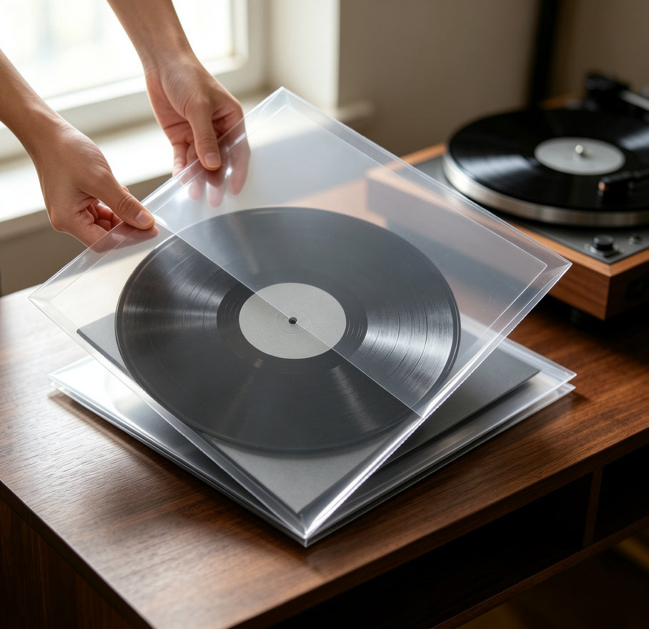 AUDURA clear vinyl record outer sleeves protecting album artwork from dust and wear