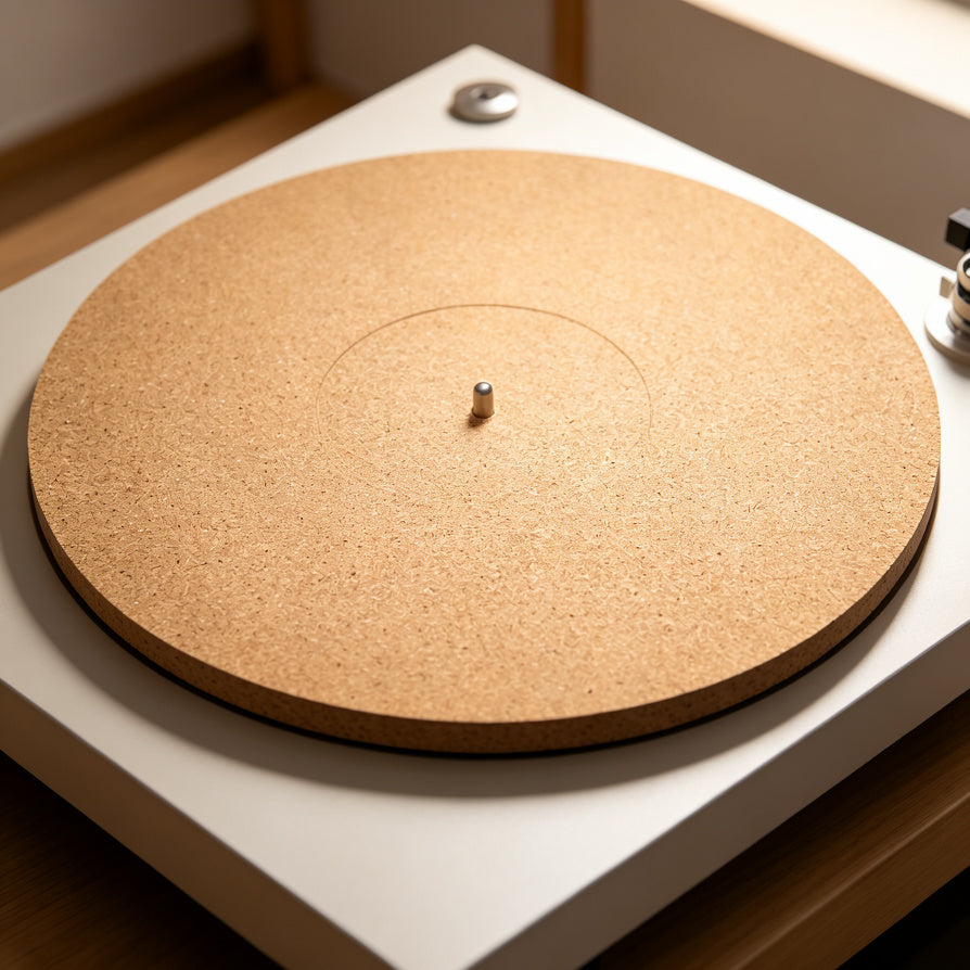 AUDURA cork turntable mat installed on 12 inch turntable setup