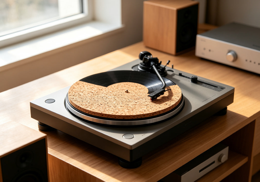 AUDURA cork turntable mat as a simple upgrade for improving vinyl playback without replacing a turntable