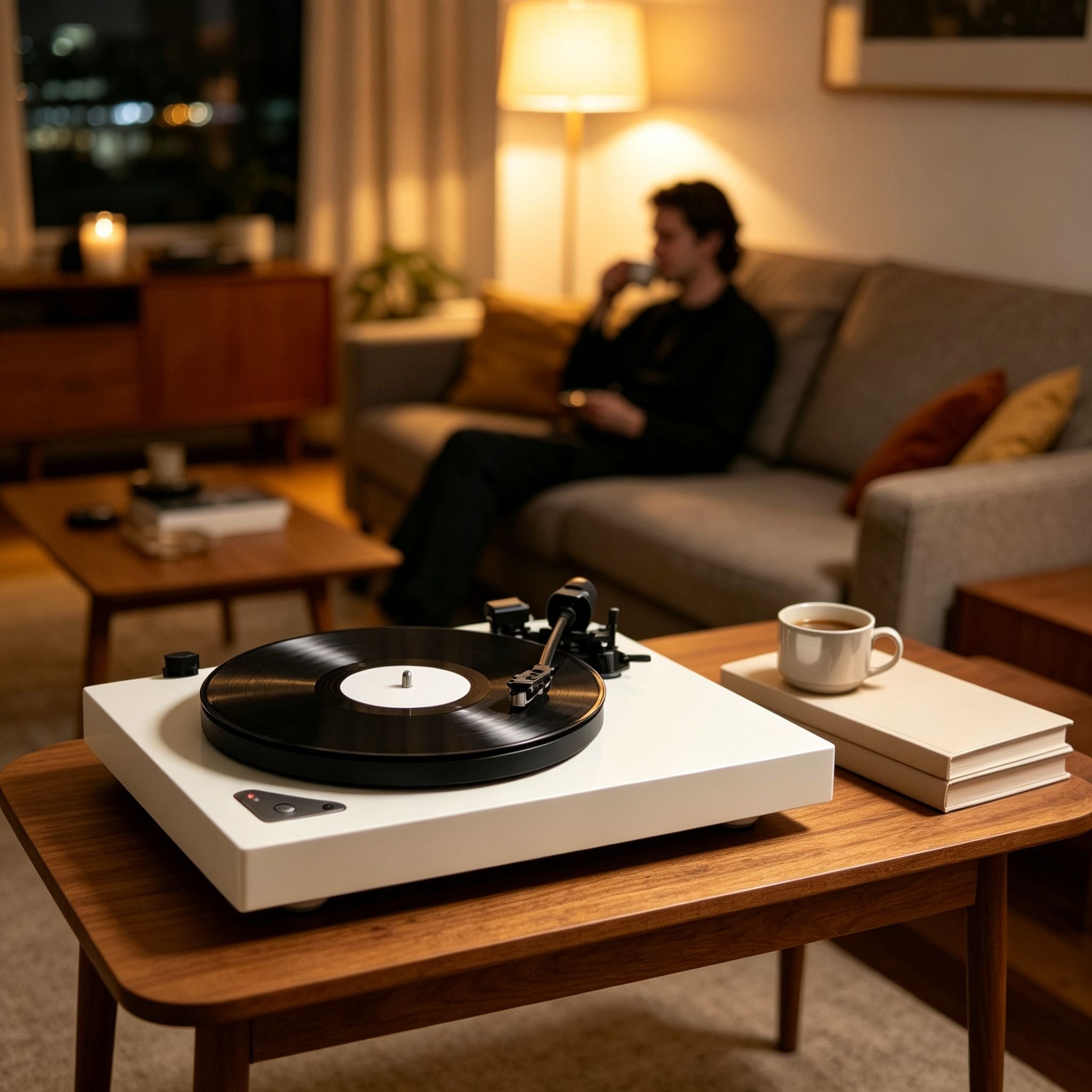 First vinyl record playing on AUDURA turntable at home