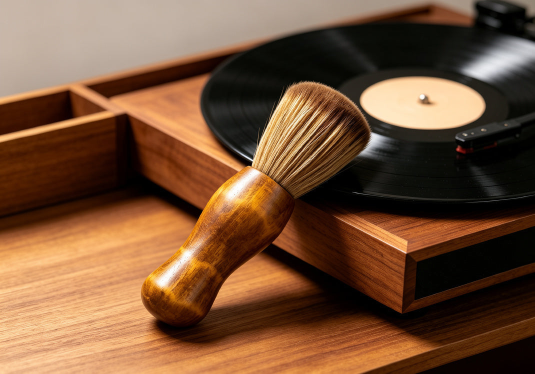 AUDURA long lasting vinyl record cleaning brush with durable wood handle and soft bristles