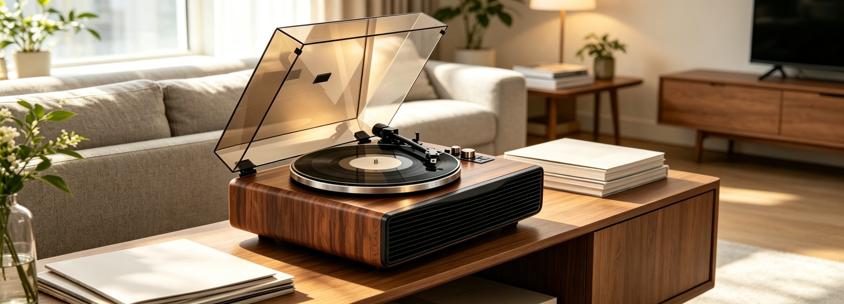 AUDURA turntable in a modern home listening space