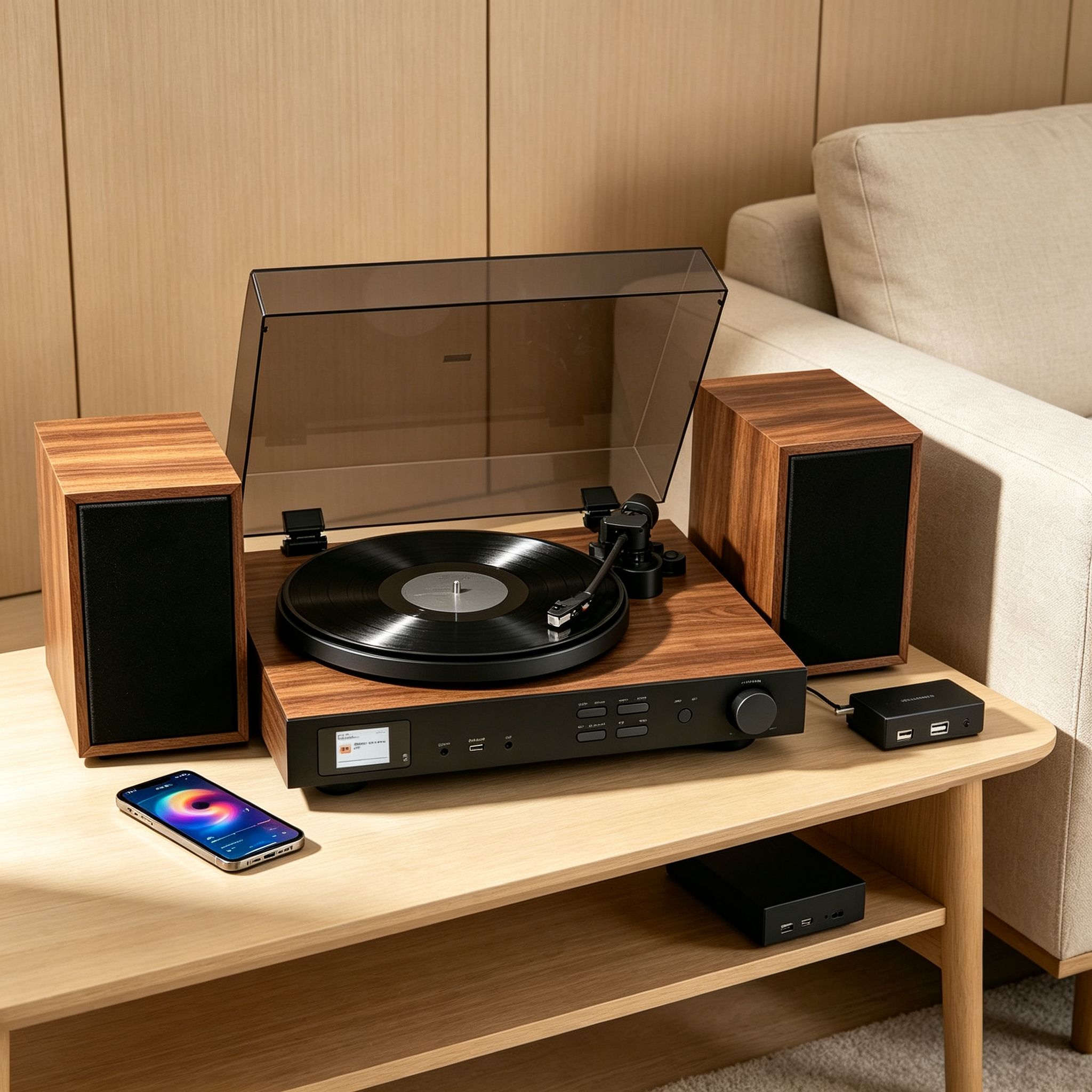AUDURA One vinyl music system with Bluetooth, FM radio and USB playback