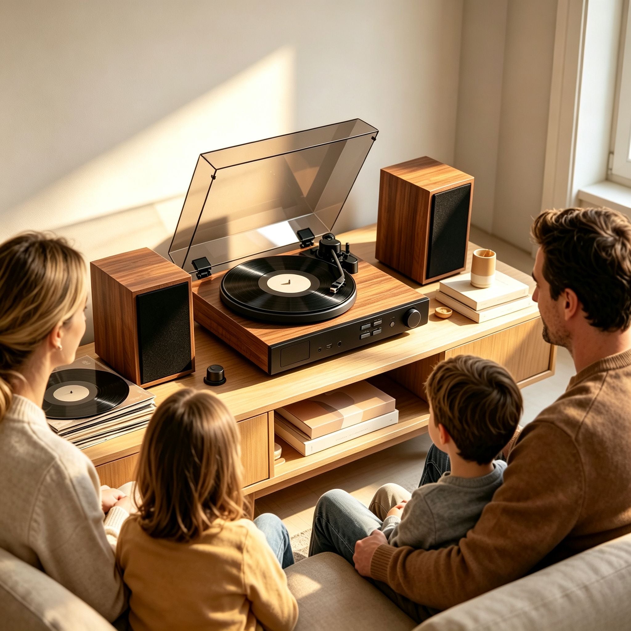 AUDURA One home vinyl music system with turntable and speakers