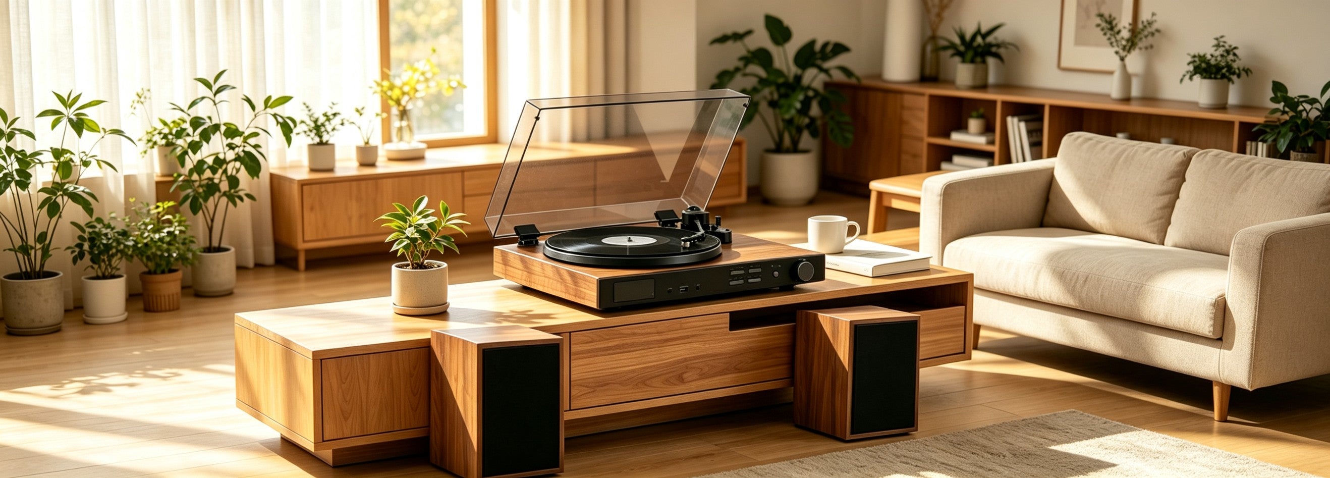 AUDURA One modern vinyl turntable in contemporary living room