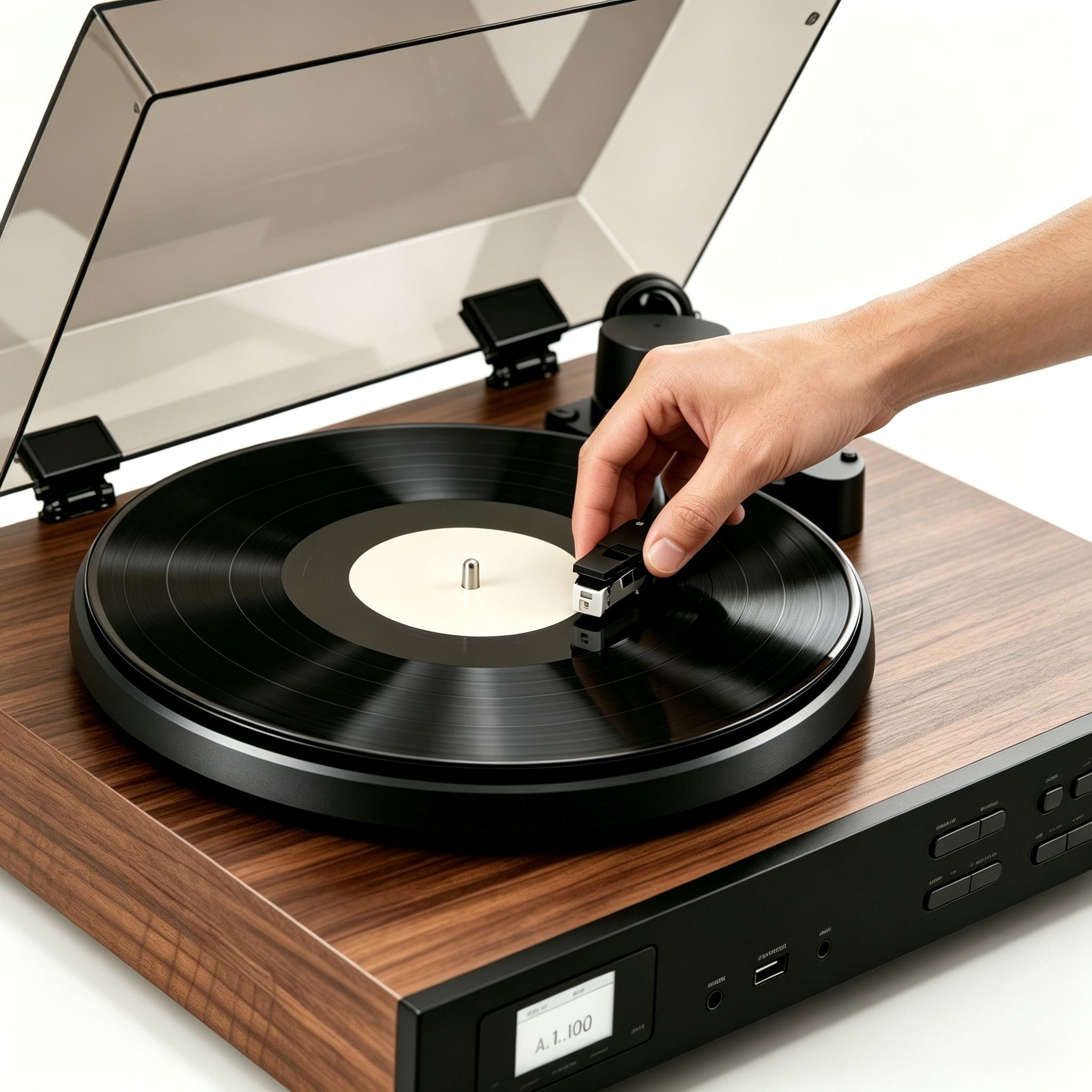 AUDURA One stylus and tonearm playing a vinyl record