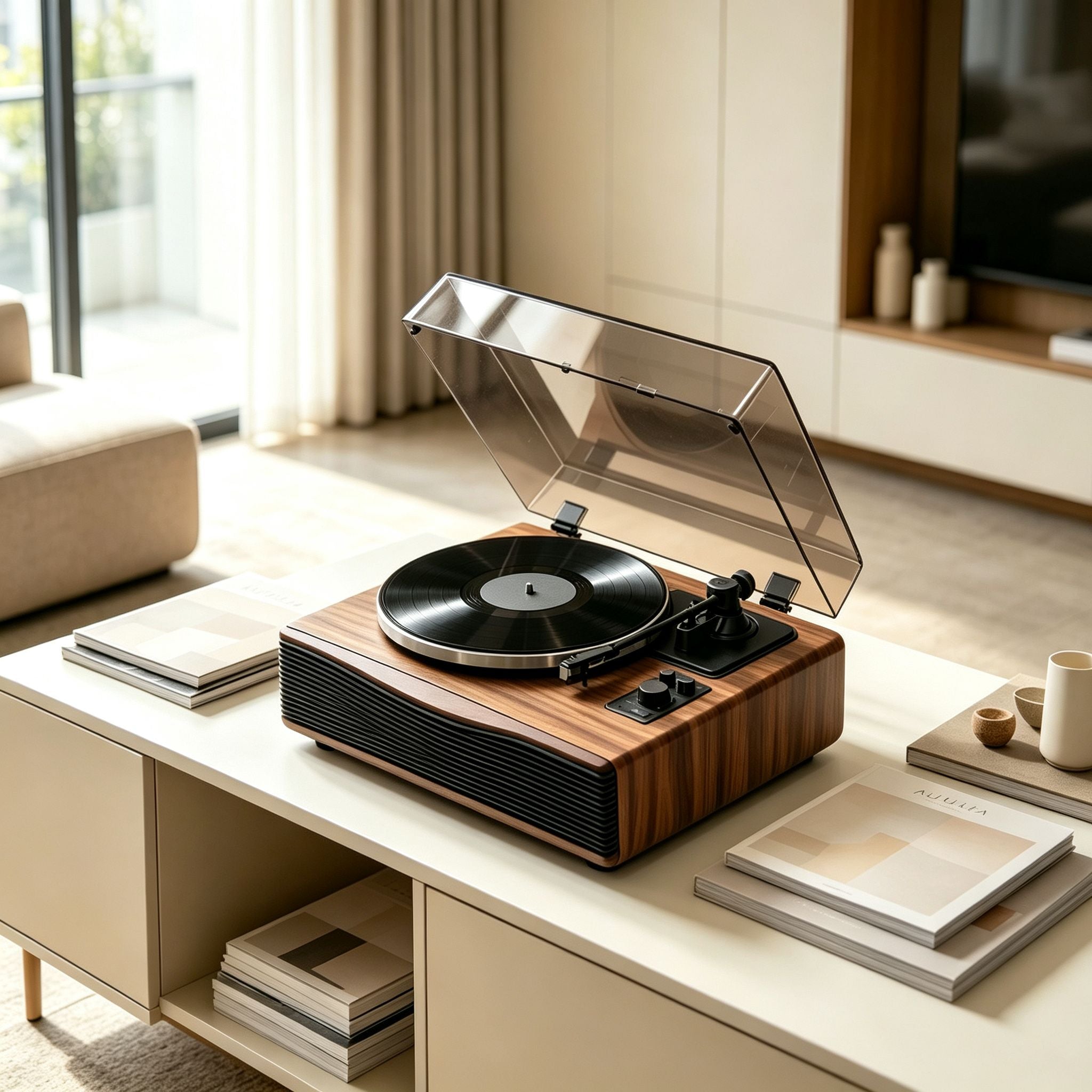 AUDURA Play all-in-one vinyl system in a modern listening space