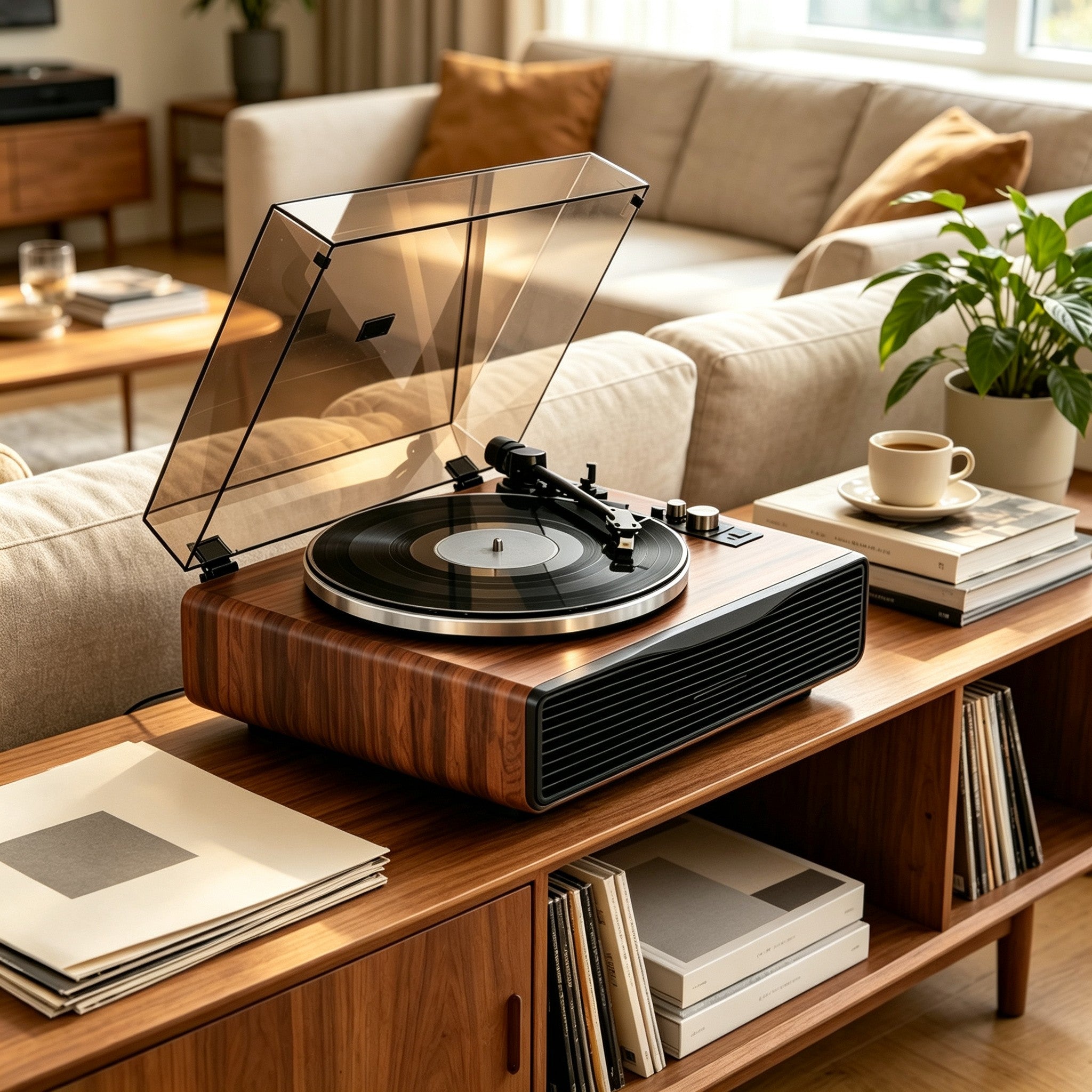 AUDURA Play all in one turntable system in a modern home