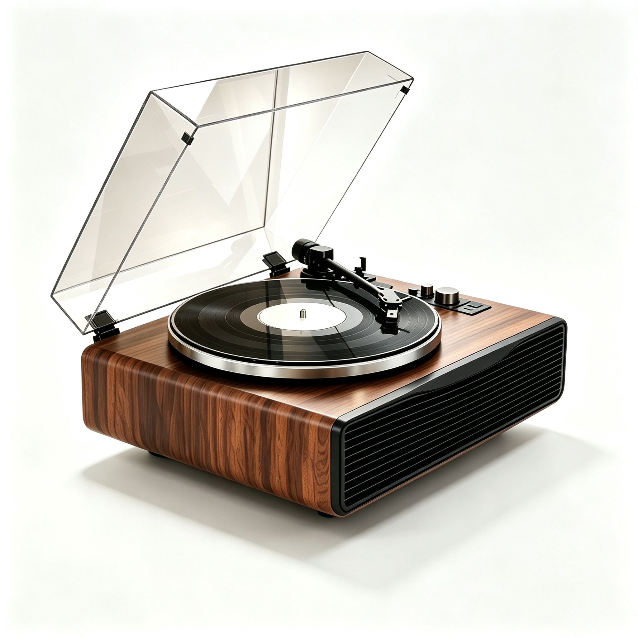 AUDURA Play Walnut all-in-one record player with built-in speakers