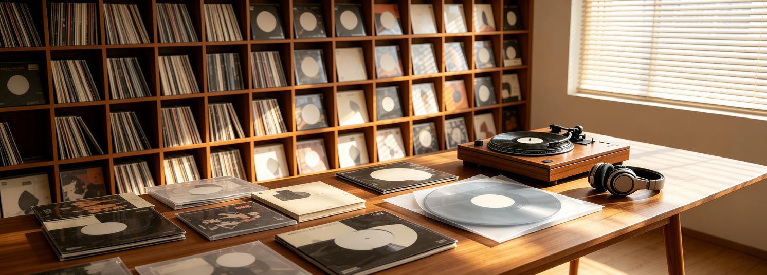 AUDURA premium vinyl record storage and care in a modern collector listening room