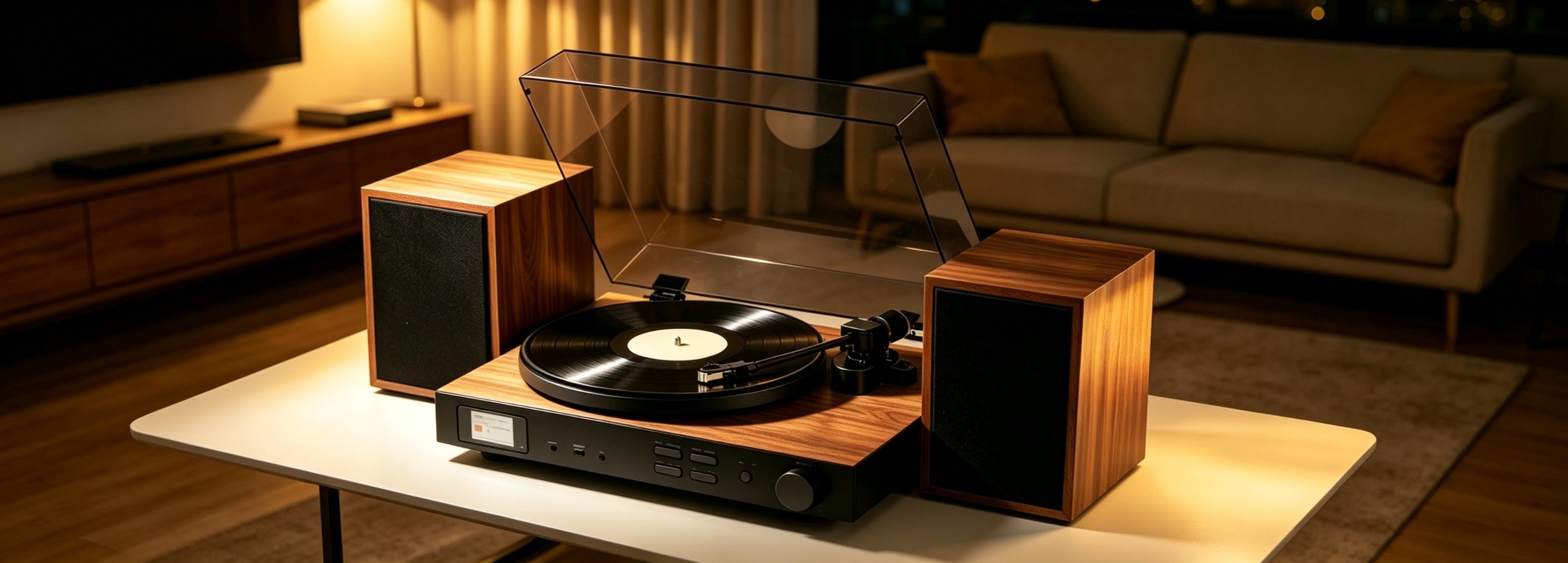 AUDURA One premium vinyl system creating a refined home listening experience with vinyl playback