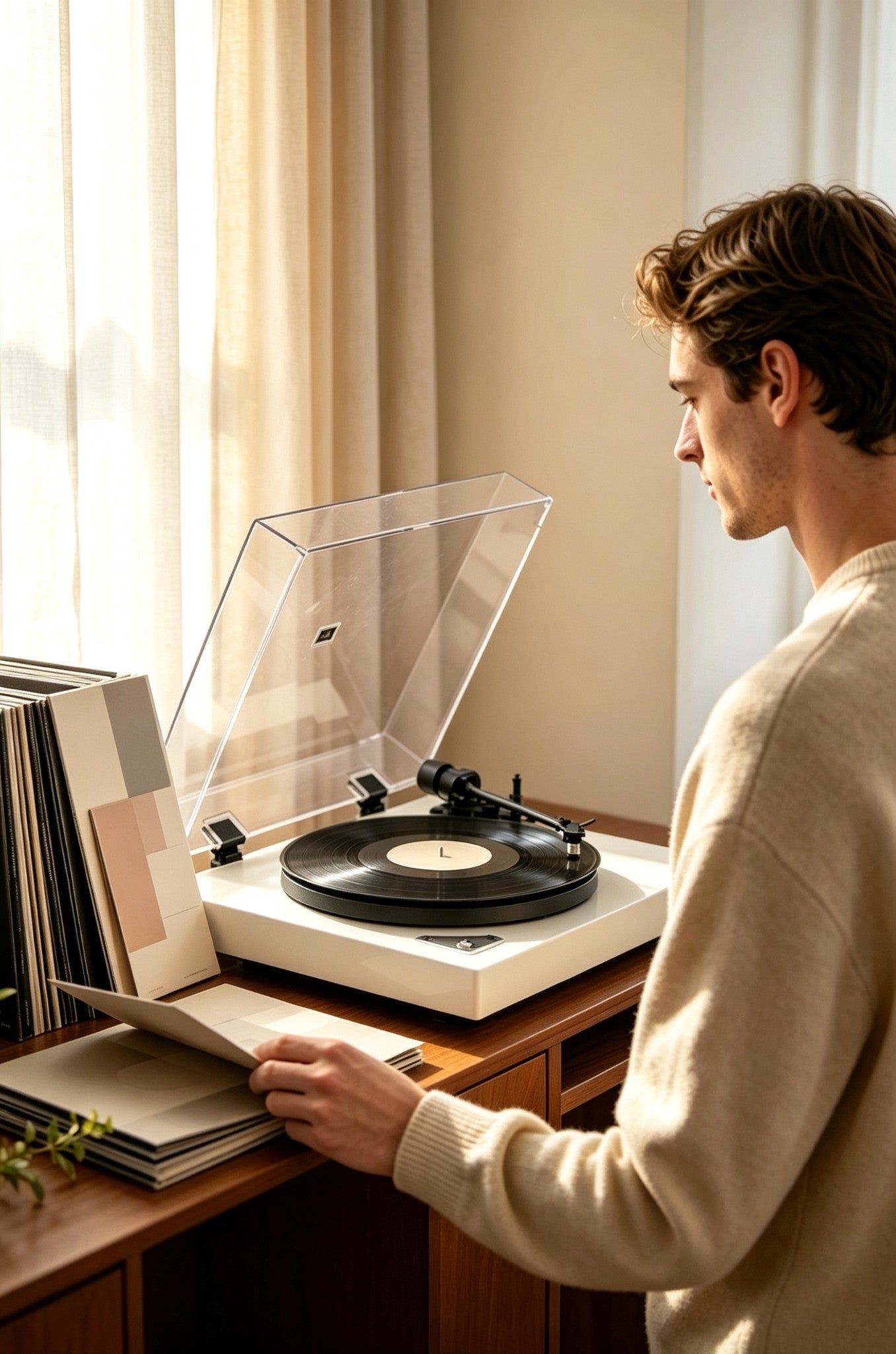 AUDURA Pure turntable creating a mindful vinyl listening experience