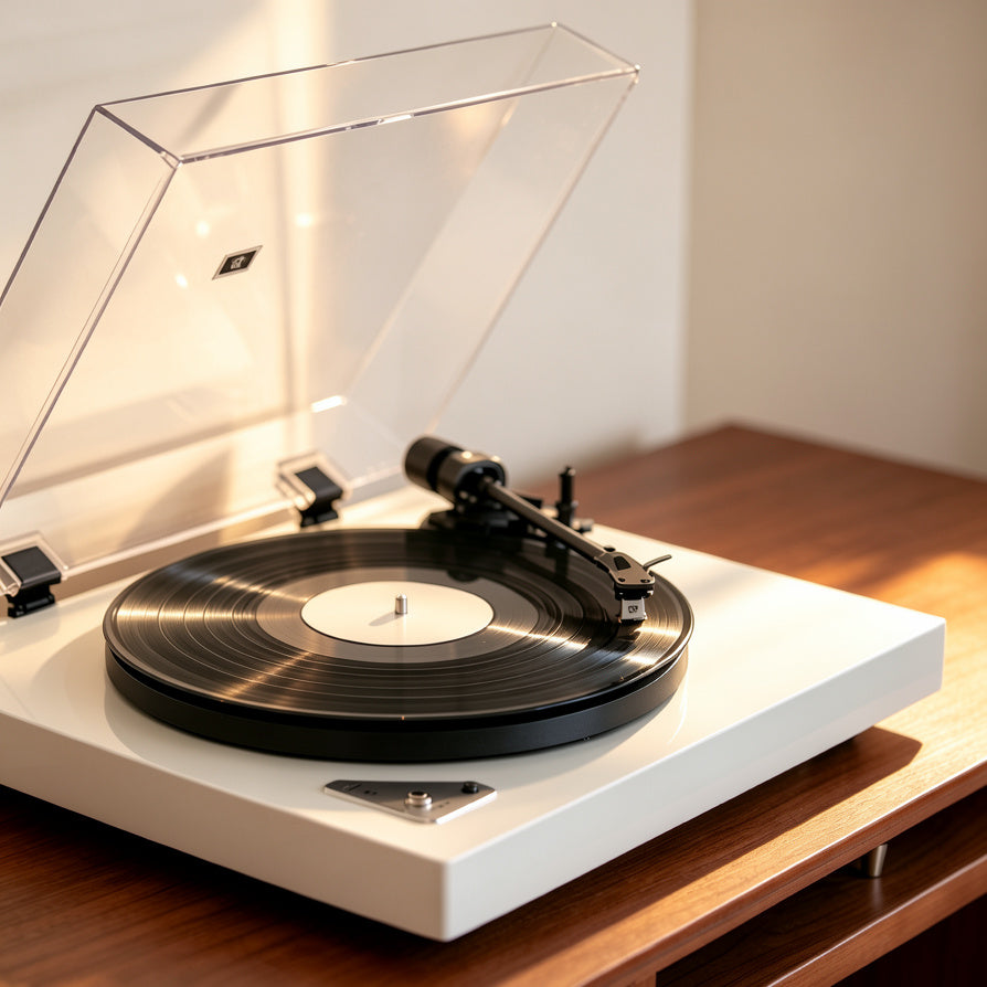 AUDURA Pure Bluetooth turntable playing vinyl record with precision stylus
