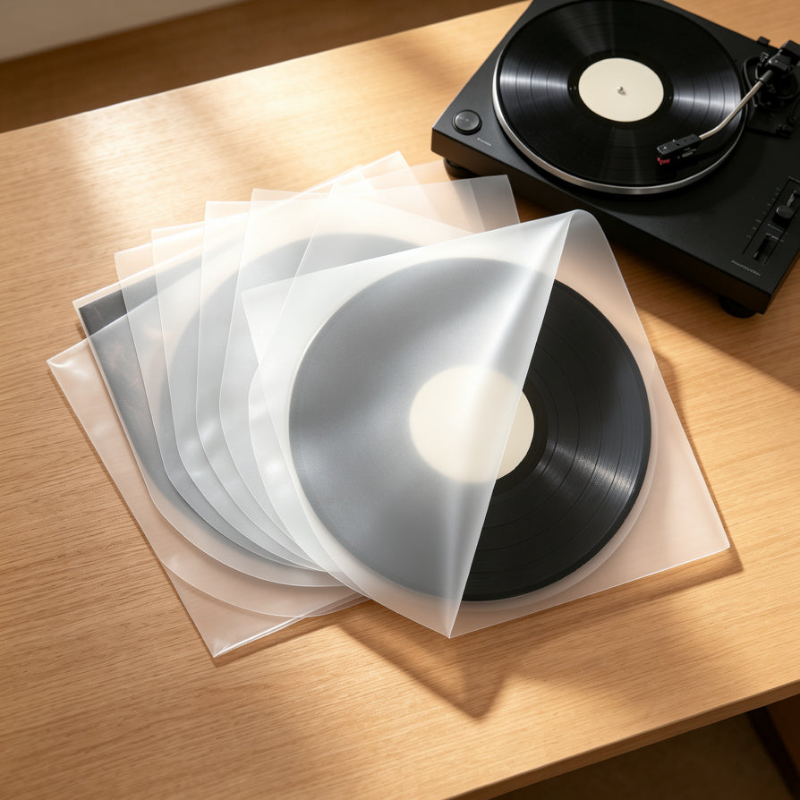 AUDURA anti static inner sleeves protecting vinyl records during storage