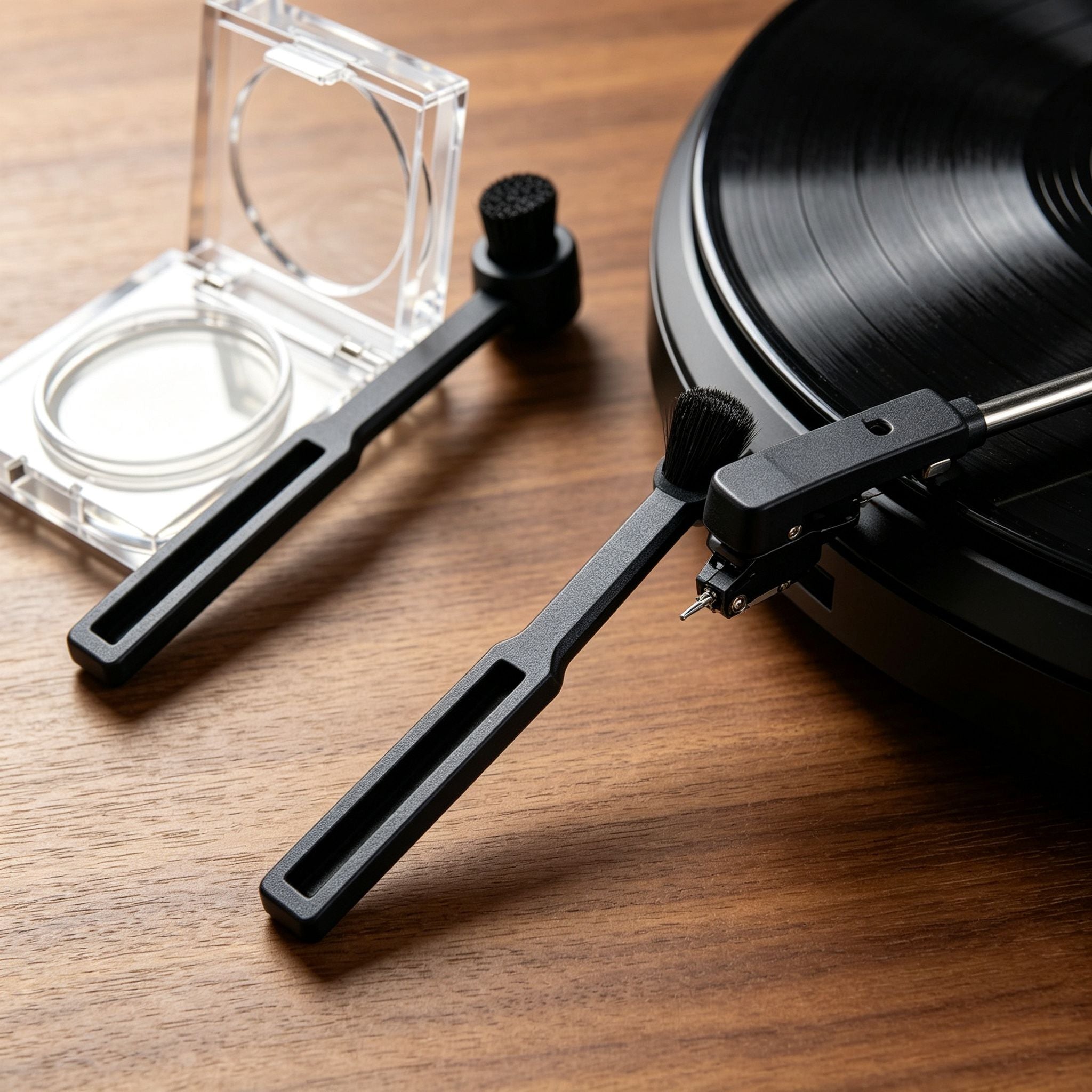 AUDURA stylus cleaning gel and brush maintaining turntable cartridge performance