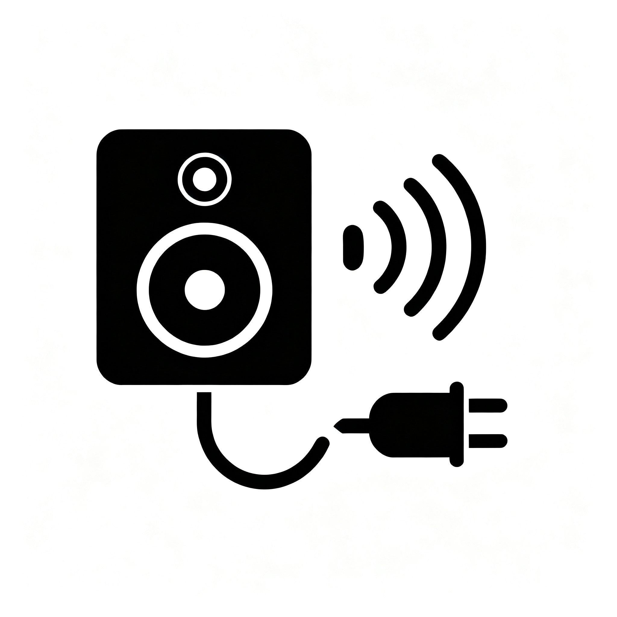 AUDURA turntable audio connection check icon showing speaker setup