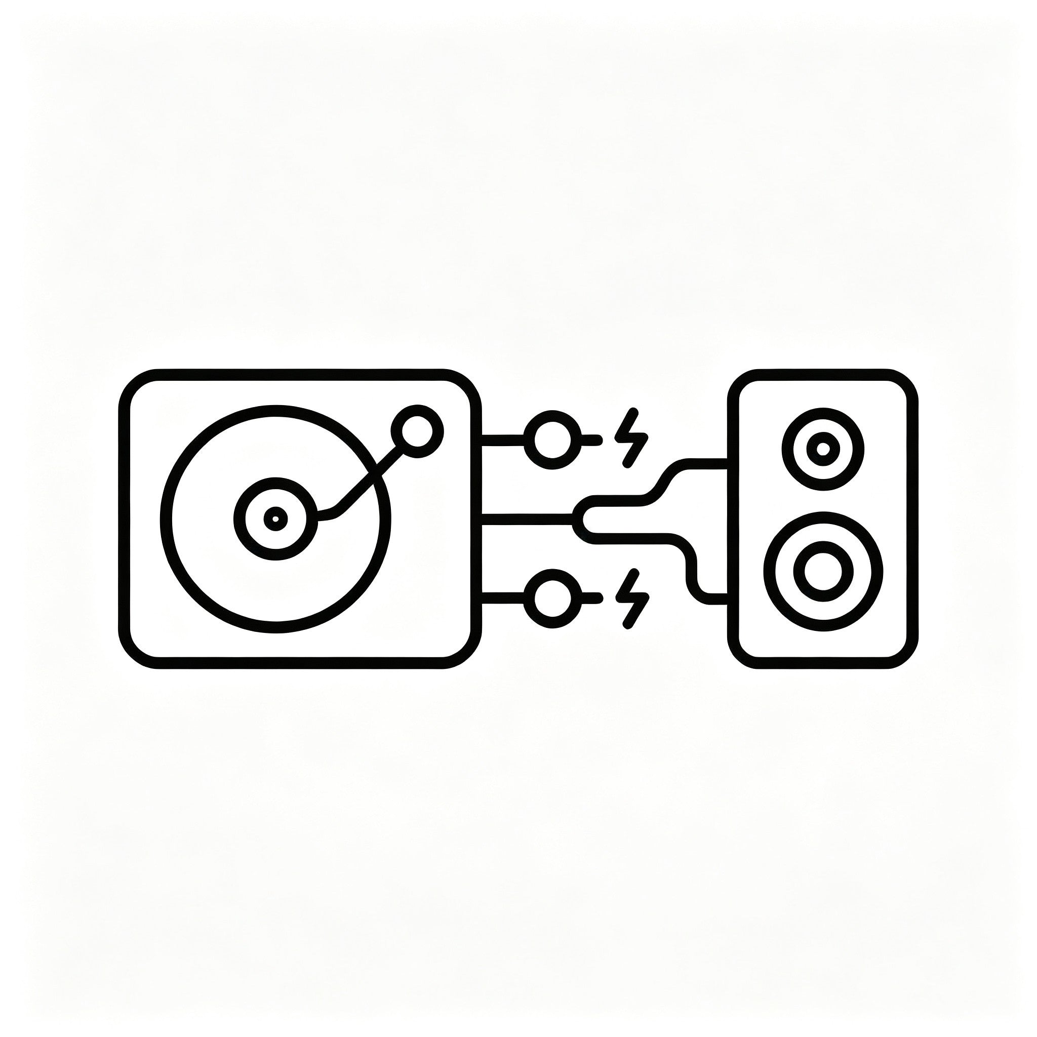 AUDURA turntable connection icon showing audio system setup
