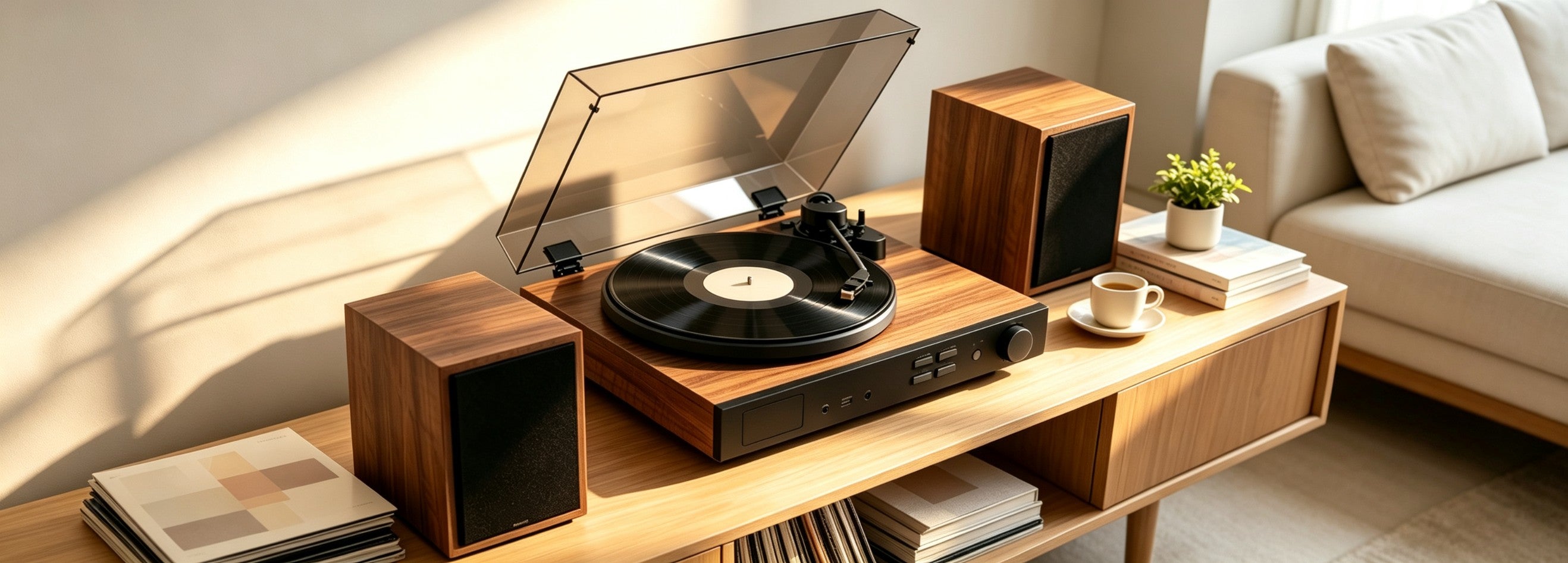 AUDURA turntable comparison showing a modern home vinyl listening system