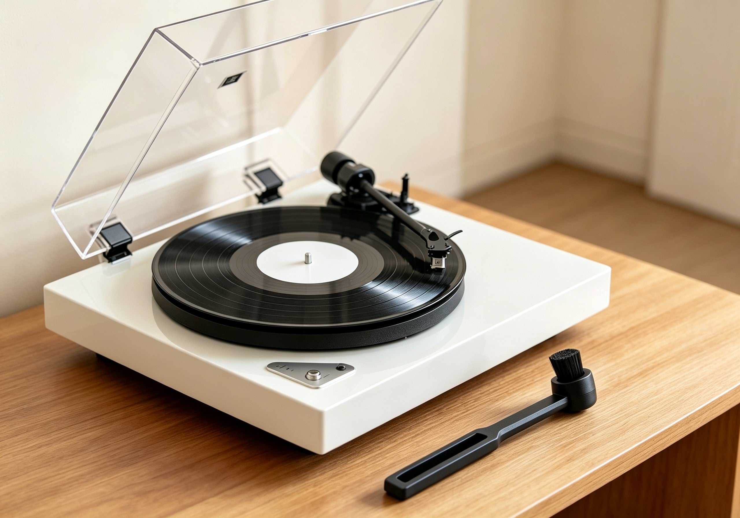 Final setup check before playing AUDURA turntable
