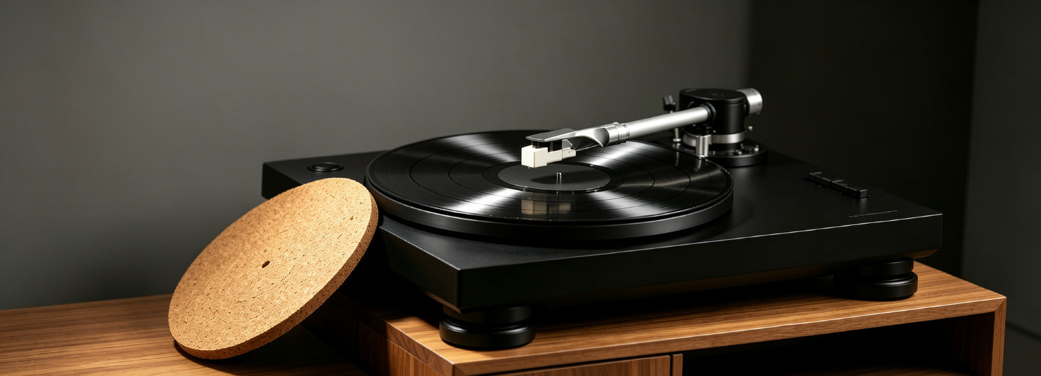 AUDURA turntable upgrades featuring MM cartridge and anti-vibration mats for improved vinyl playback