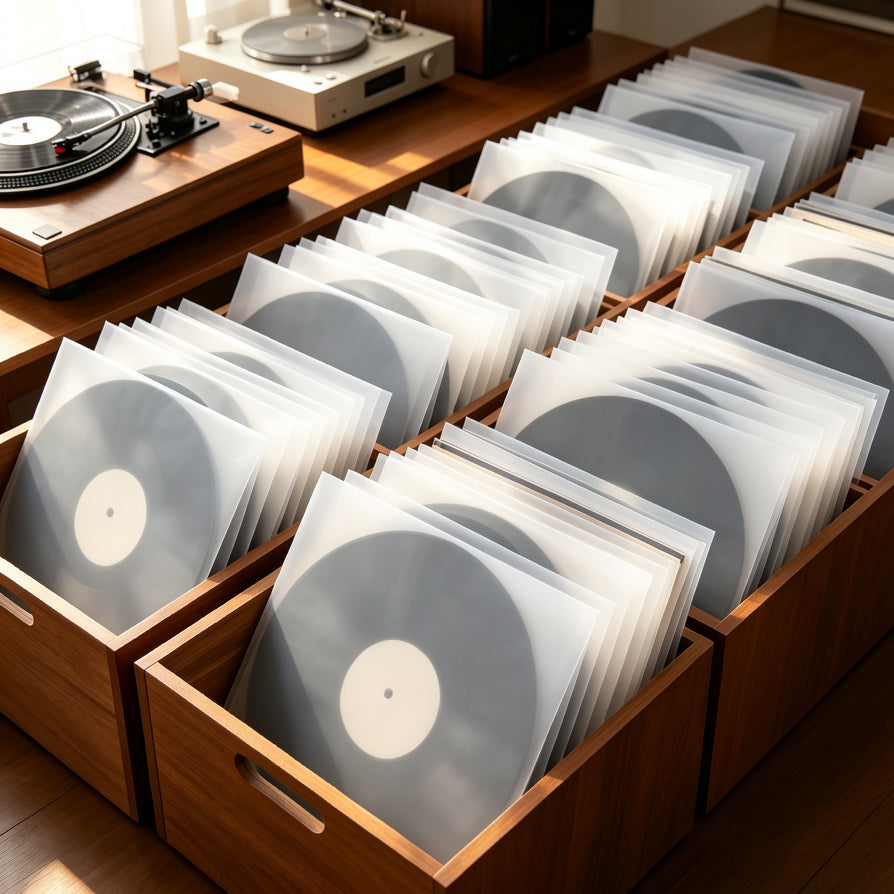 AUDURA vinyl record collection organization with archival inner sleeves