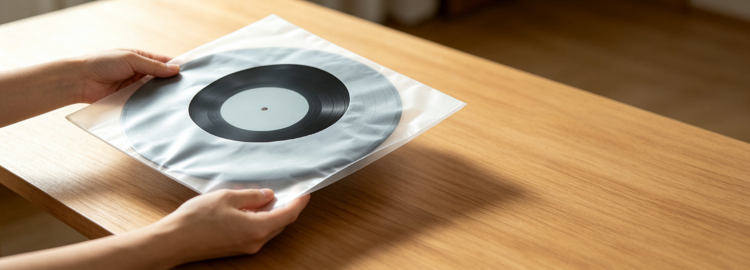 AUDURA anti static vinyl record inner sleeve protecting a vinyl record