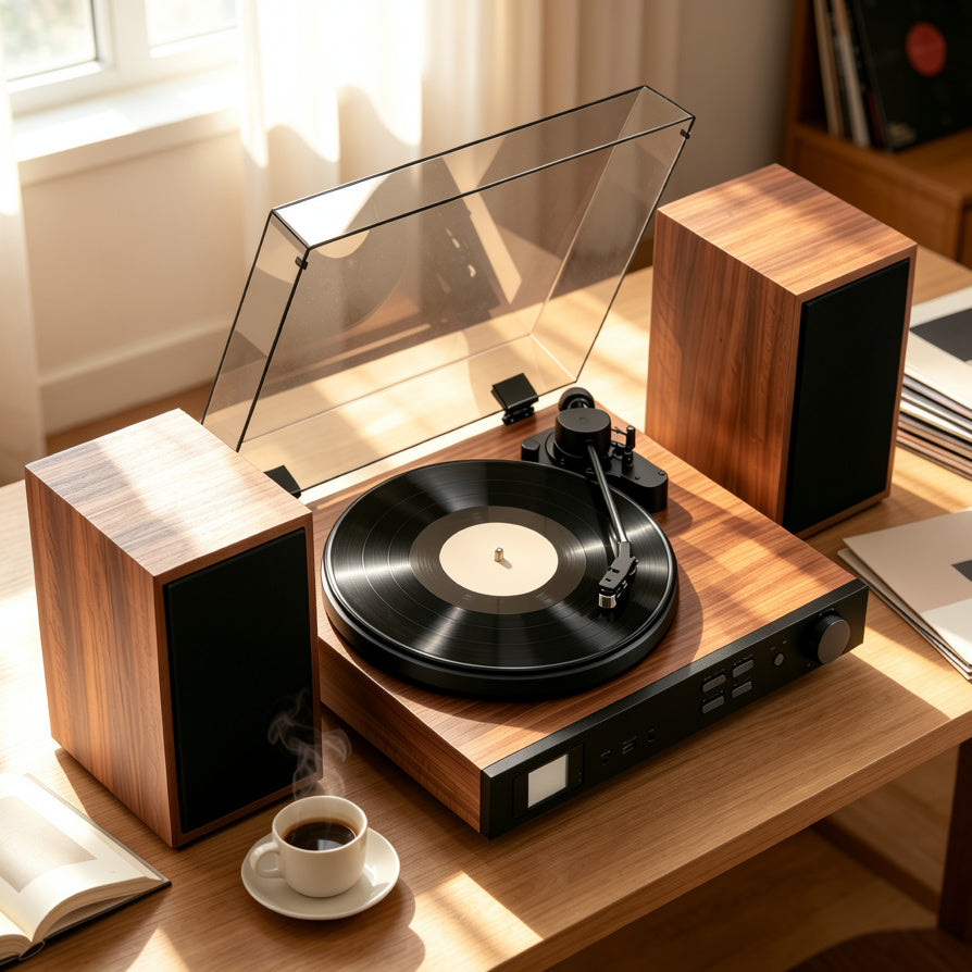 AUDURA vinyl listening experience during a slow morning at home