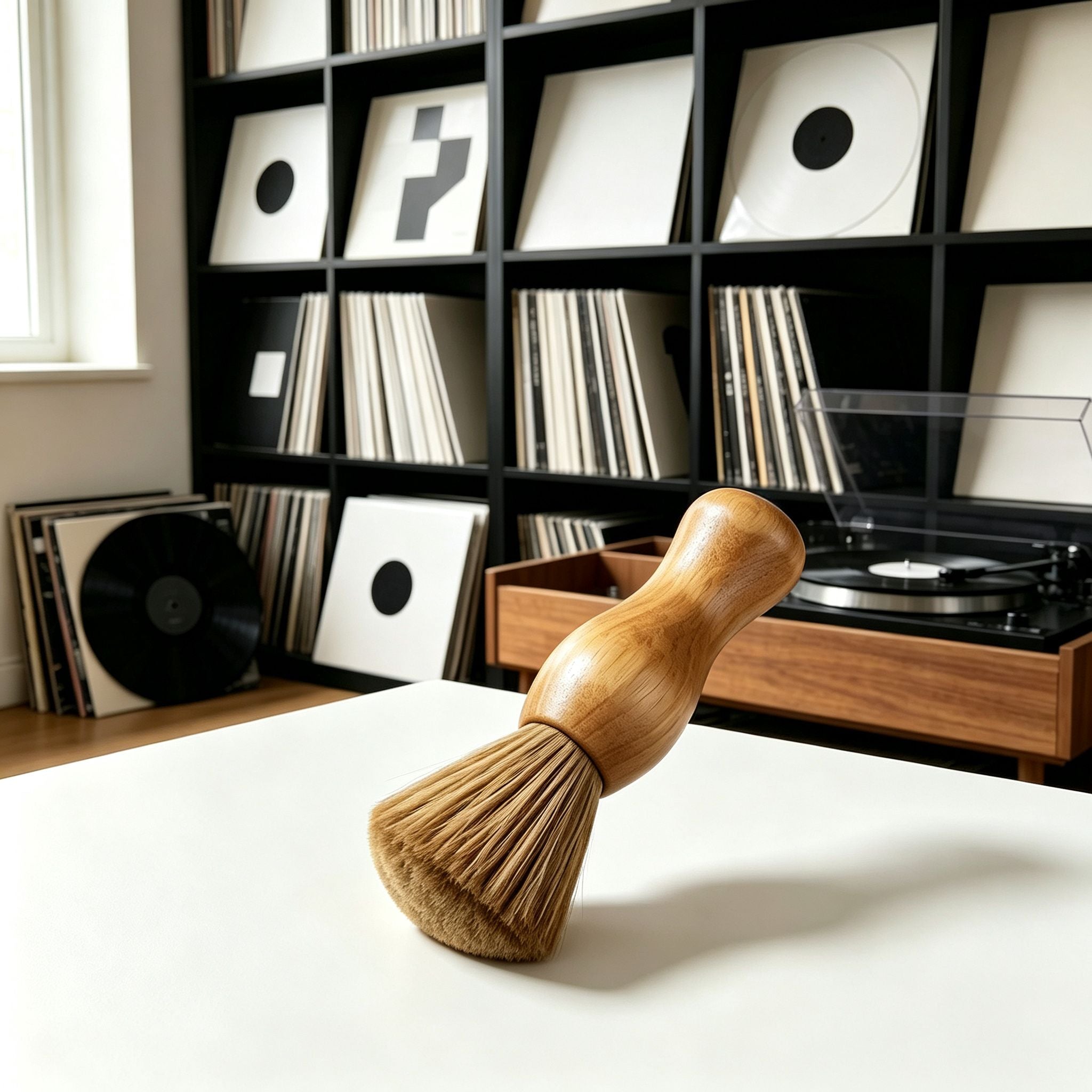 AUDURA Vinyl Record Cleaning Brush helping long-term collectors protect vinyl records from dust buildup